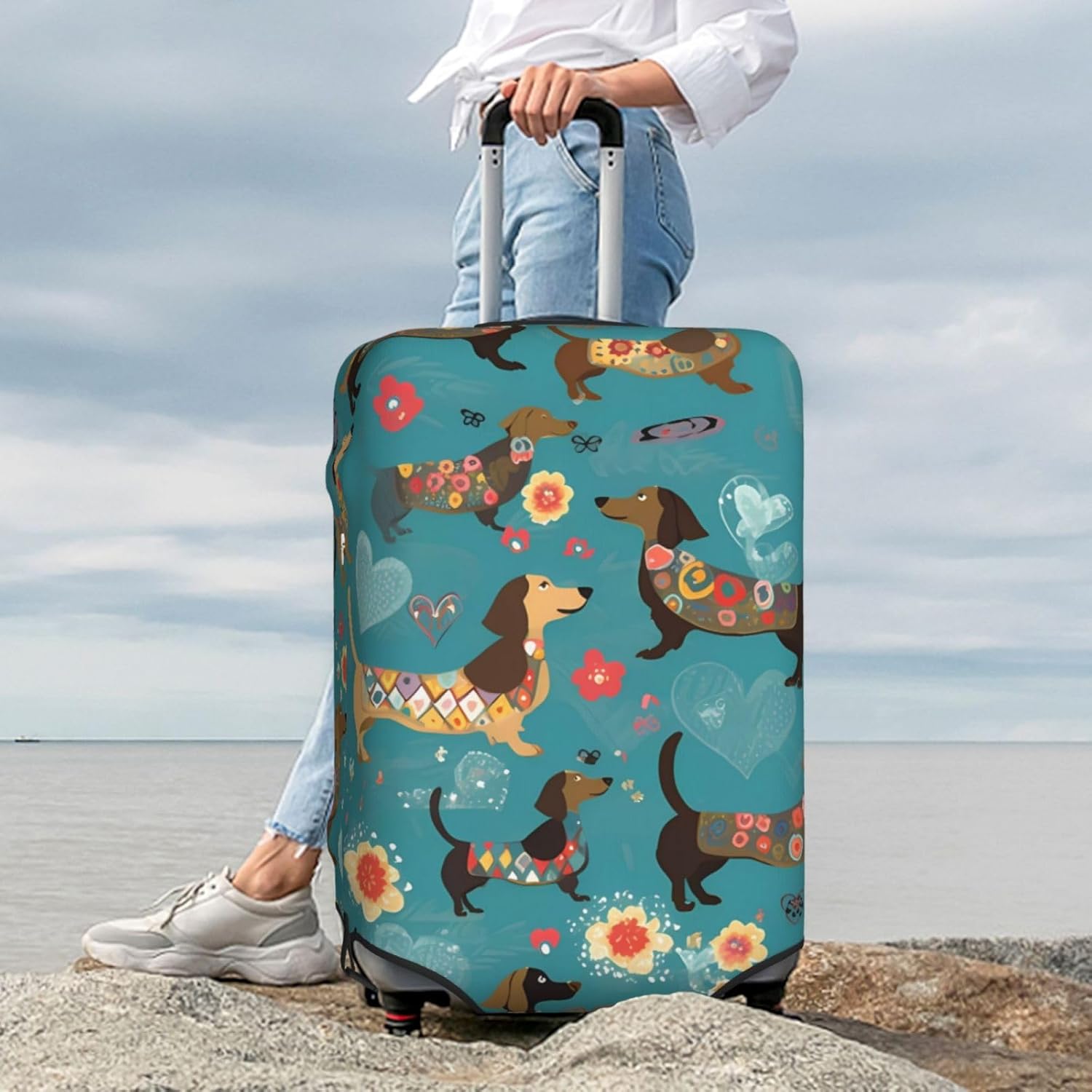 Dinosaurs カラフル トラベル ラゲッジカバー 荷物用 洗濯可能 伸縮性 スーツケース カバー 仕事用 アウトドア, ダック