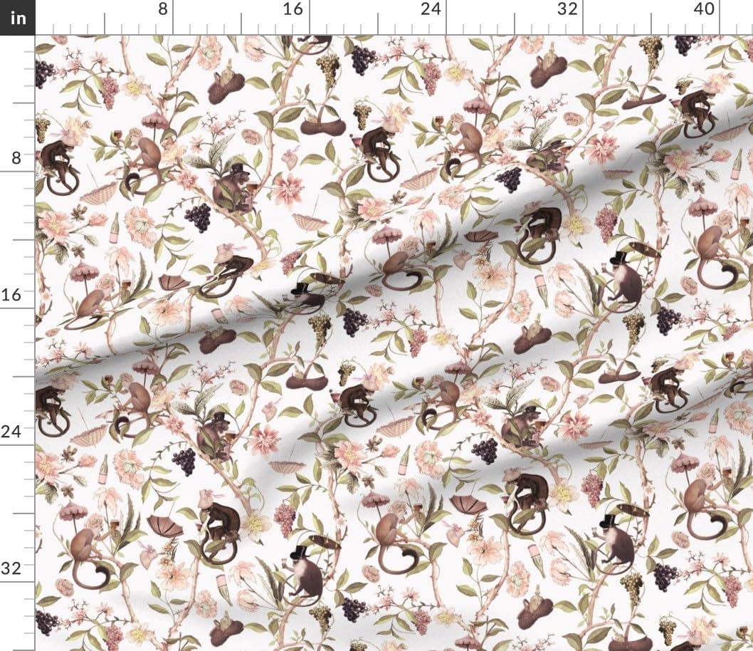Spoonflower Fabric - Chinoiserie Whimsical Antique Rococo Drunk Monkey 18Th Century Printed on Petal Cotton Fabric by The Yard - Sewing Quilting Apparel Crafts Decor
