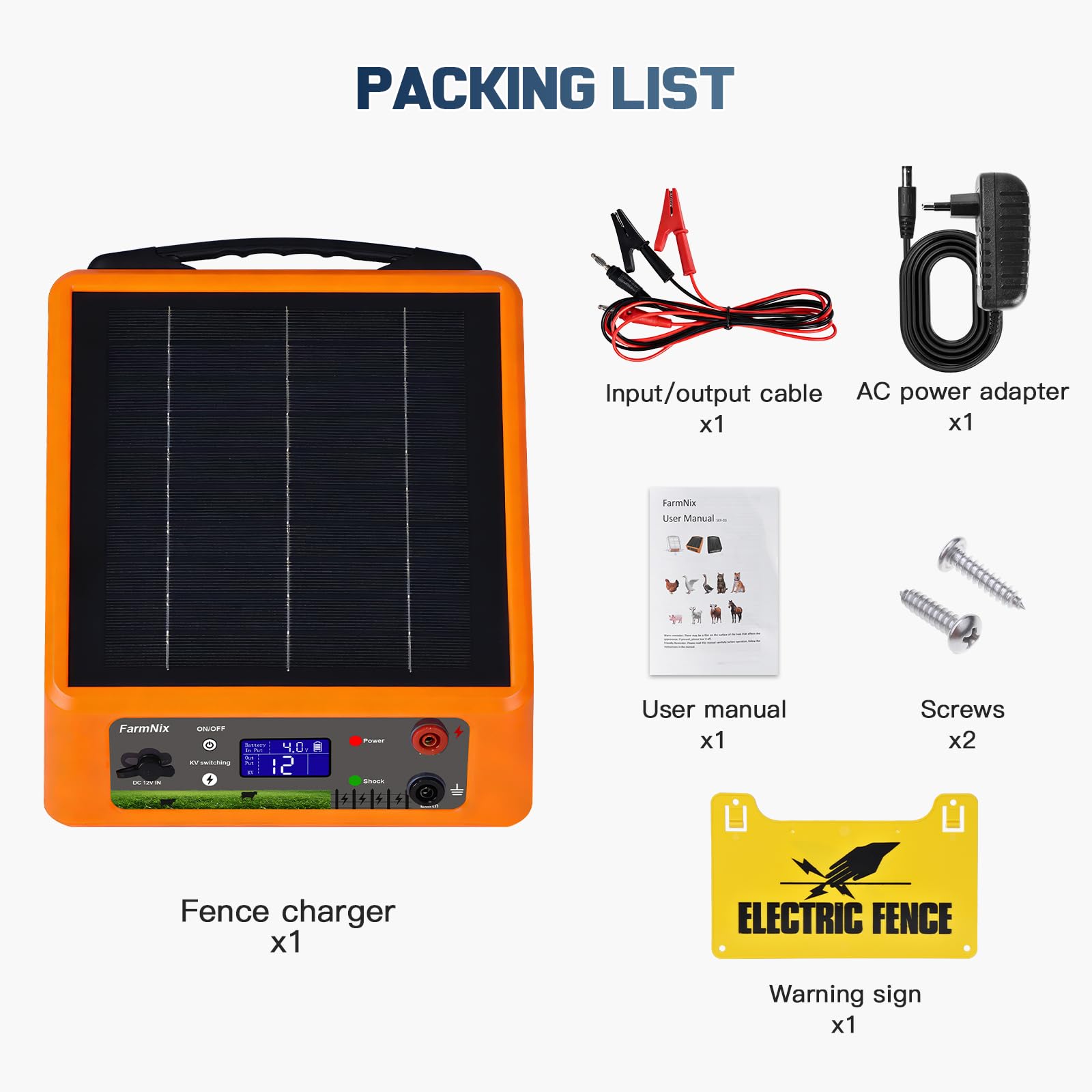 Pastor Eléctrico Solar 32KM con Batería Litio 18Ah, Salida Ajustable 6-12KV 0.3-2.0J, Panel Solar 6W IP55 para Caballos, Ganado, Ovejas, Jabalíes