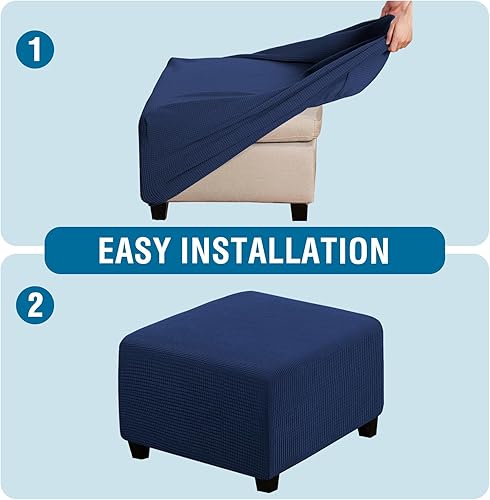 Vista 160 de H.VERSAILTEX Funda otomana elástica, funda otomana redonda, cubierta de almacenamiento otomana, funda protectora de muebles para reposapiés, ajuste