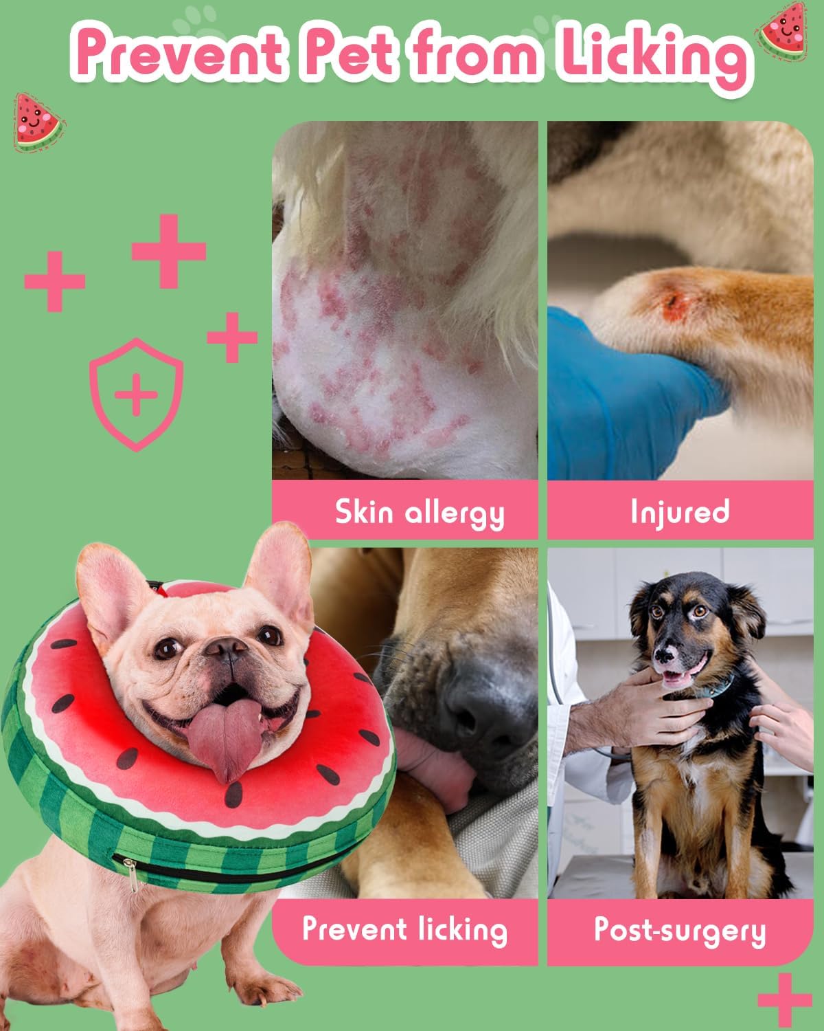 Inflatable Dog Pillow Cone Collar After Surgery, Donut Soft Neck Cone for Husky Border Collie Large Dogs, etc, Recovery E Collar to Stop Licking Watermelon