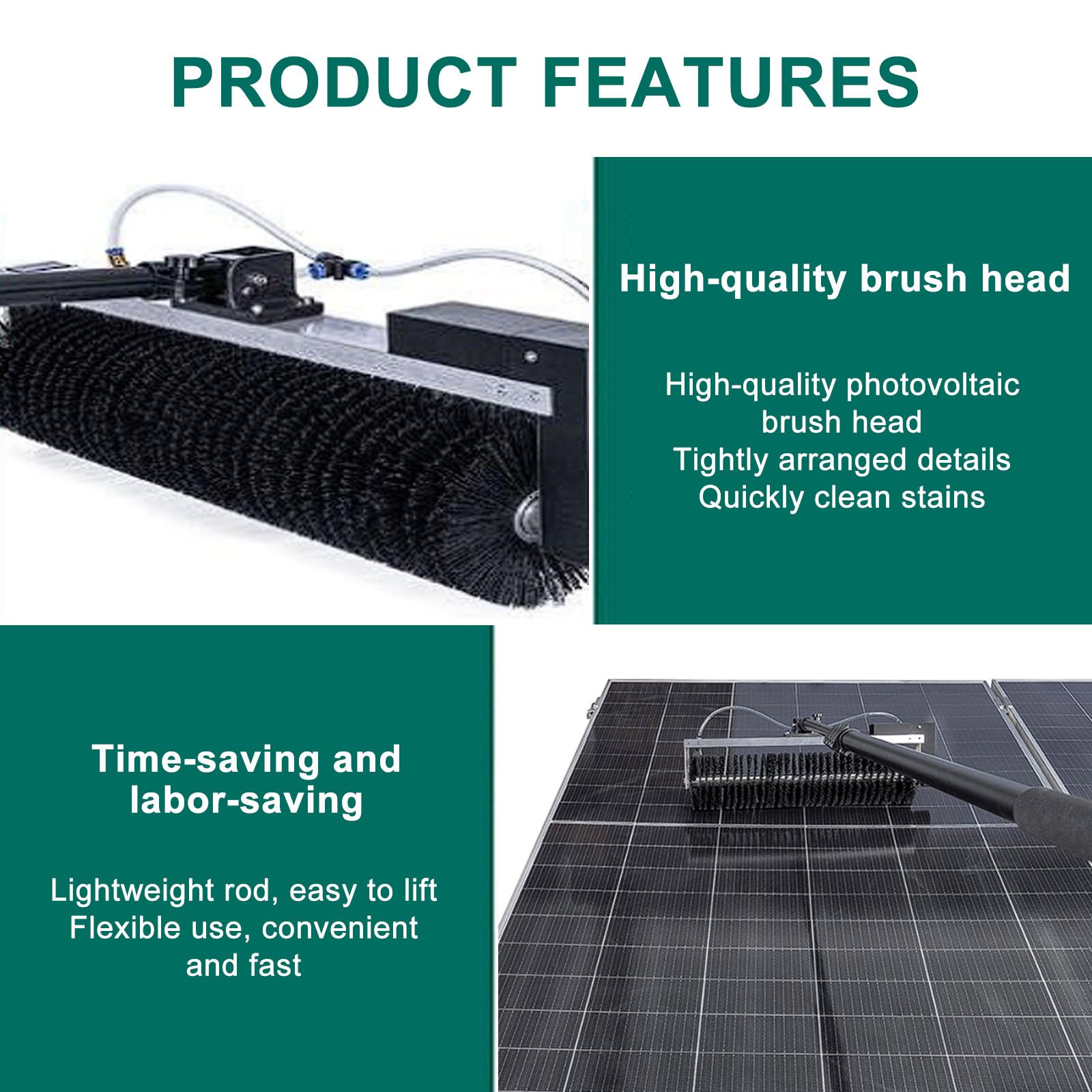 Cepillo de rodillo de limpieza automática de alimentación de agua para paneles solares y ventanas, poste telescópico de 7,5 m