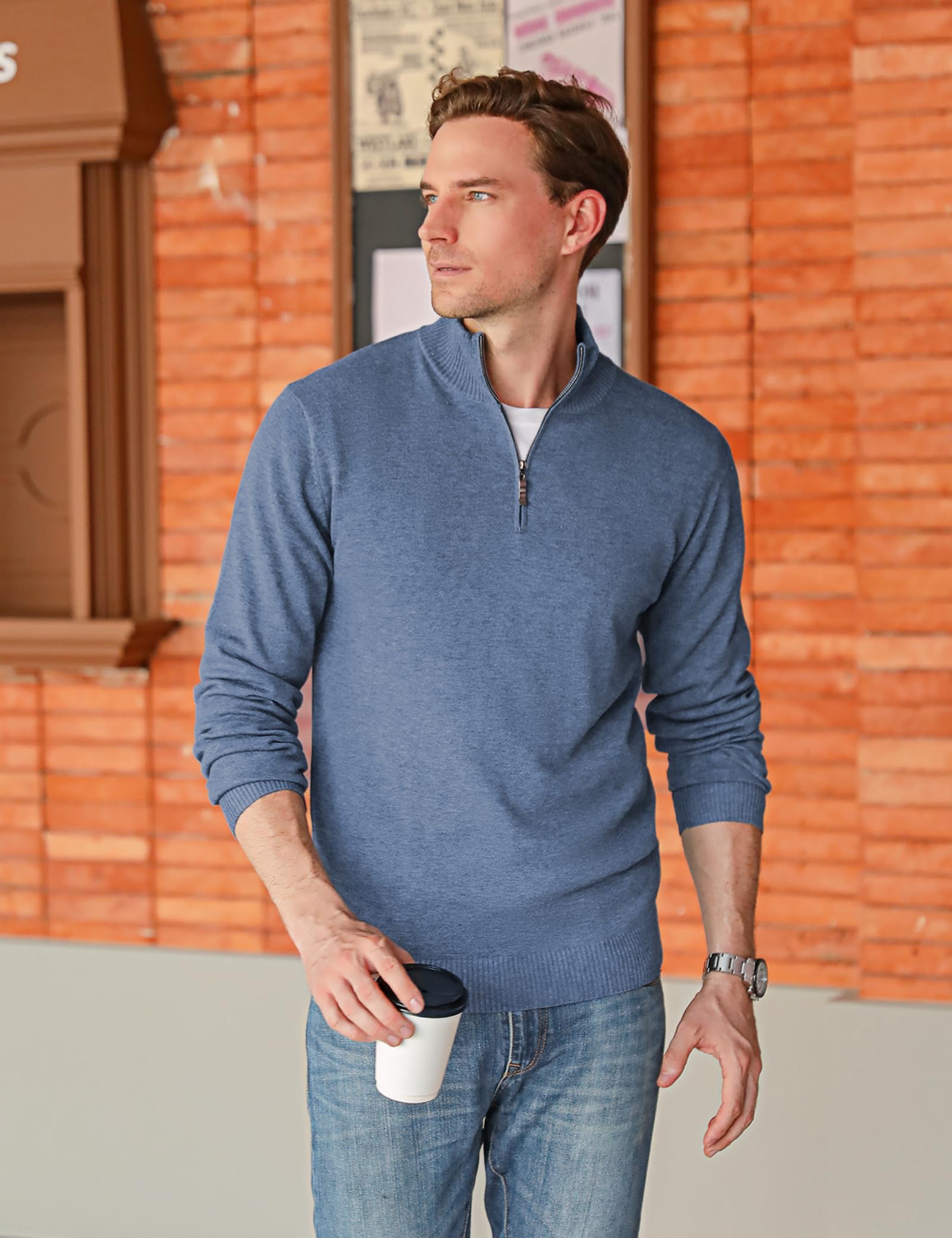 iClosam Maglione Uomo Invernali Collo Alto con Zip Pullover Giacca in Maglia Maglione Pullover Invernale Tenere Caldo