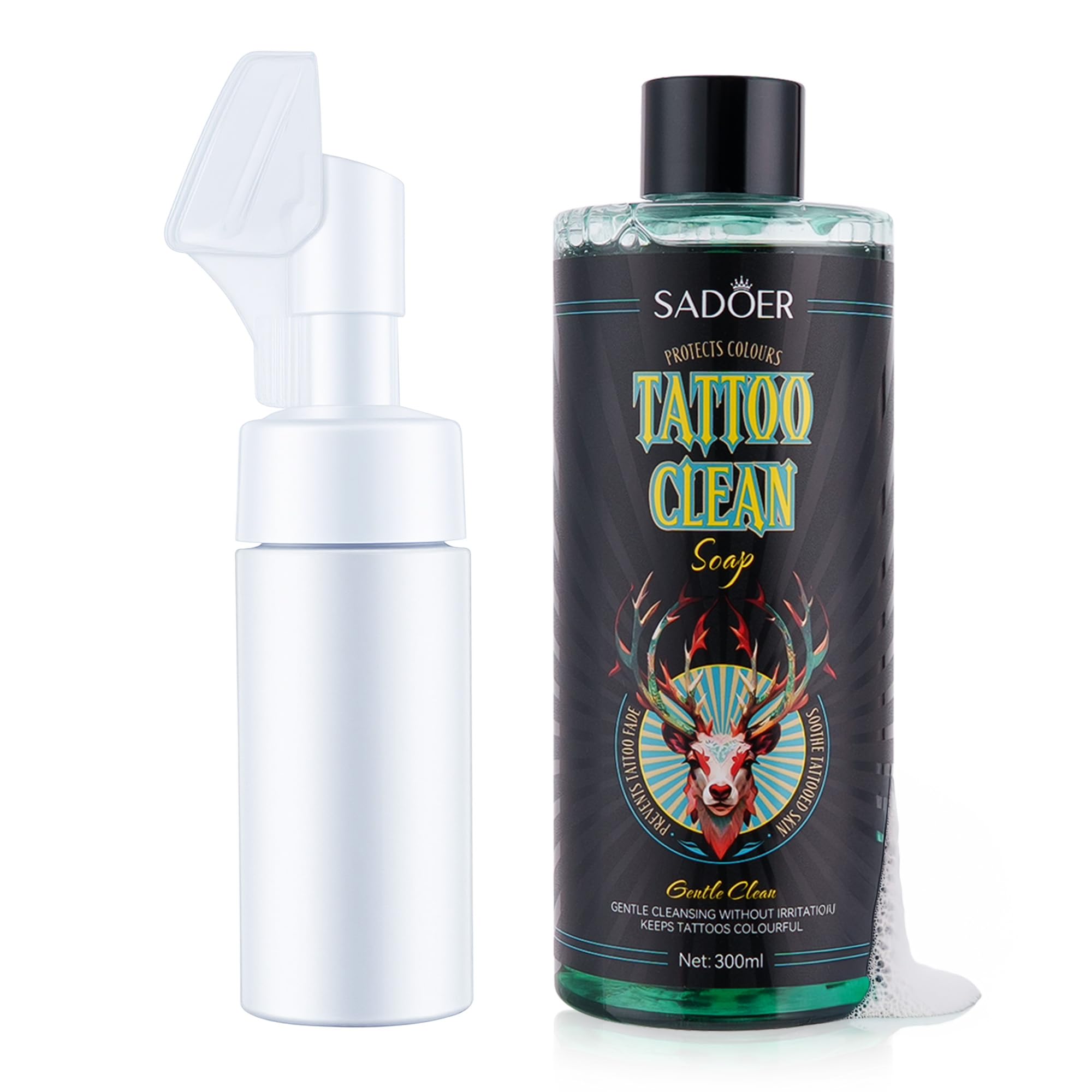 Ultra-Concentrated Tattoo Green Soap 10oz with Foaming Bottle 120ml, Clean Skin Equipment,1:10 Dilution Tattoo Soap Supplies for Tattoos Piercings