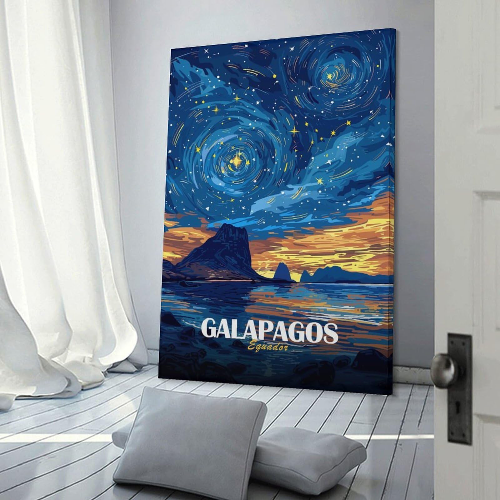 Junmoney Wall Decor Canvas Print Galapagos Ecuador Starry Night Landscape, 20x30inch(50x75cm), for Front Hall, Corridor Or Welcome Spaces, A Neat Decor Update for Hallways