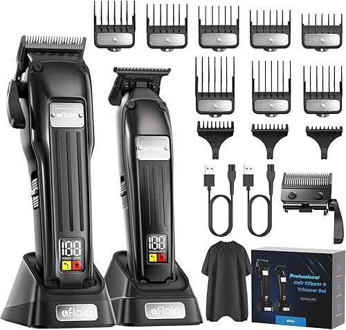 Afloia - Juego de cortapelos profesional para hombres, kit de cortadora y recortadora de pelo de alta calidad con motor sin escobillas de alto par y