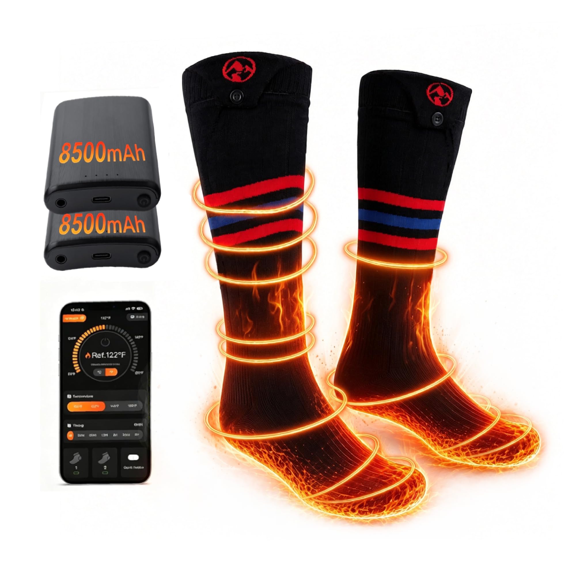 CHOVE Heated Socks for Men Women with APP Control, 8500mAh Rechargeable Electric Heated Socks Up to 15 Hours, Smart Heated Foot Warmers for Winter Skiing Hiking Outdoor Gifts