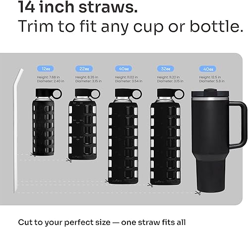 Miniatura 3 de Pajitas de silicona de platino 14 pulgadas extra largas y anchas para vasos de 40 onzas de Stanley Reduce Yeti y más juego de 8 pajitas