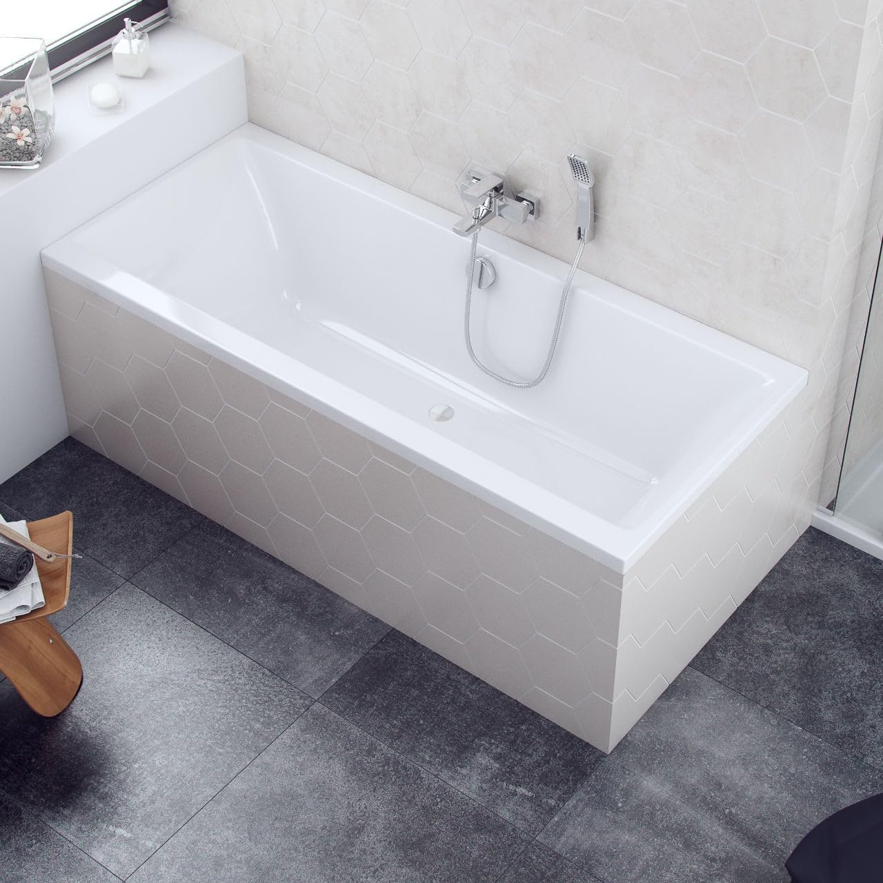 Wanna ECOLAM Pryzmat 180x80 cm Nowoczesna prostokątna wanna akrylowa najwyższej jakości | Odpływ z silikonowymi nóżkami