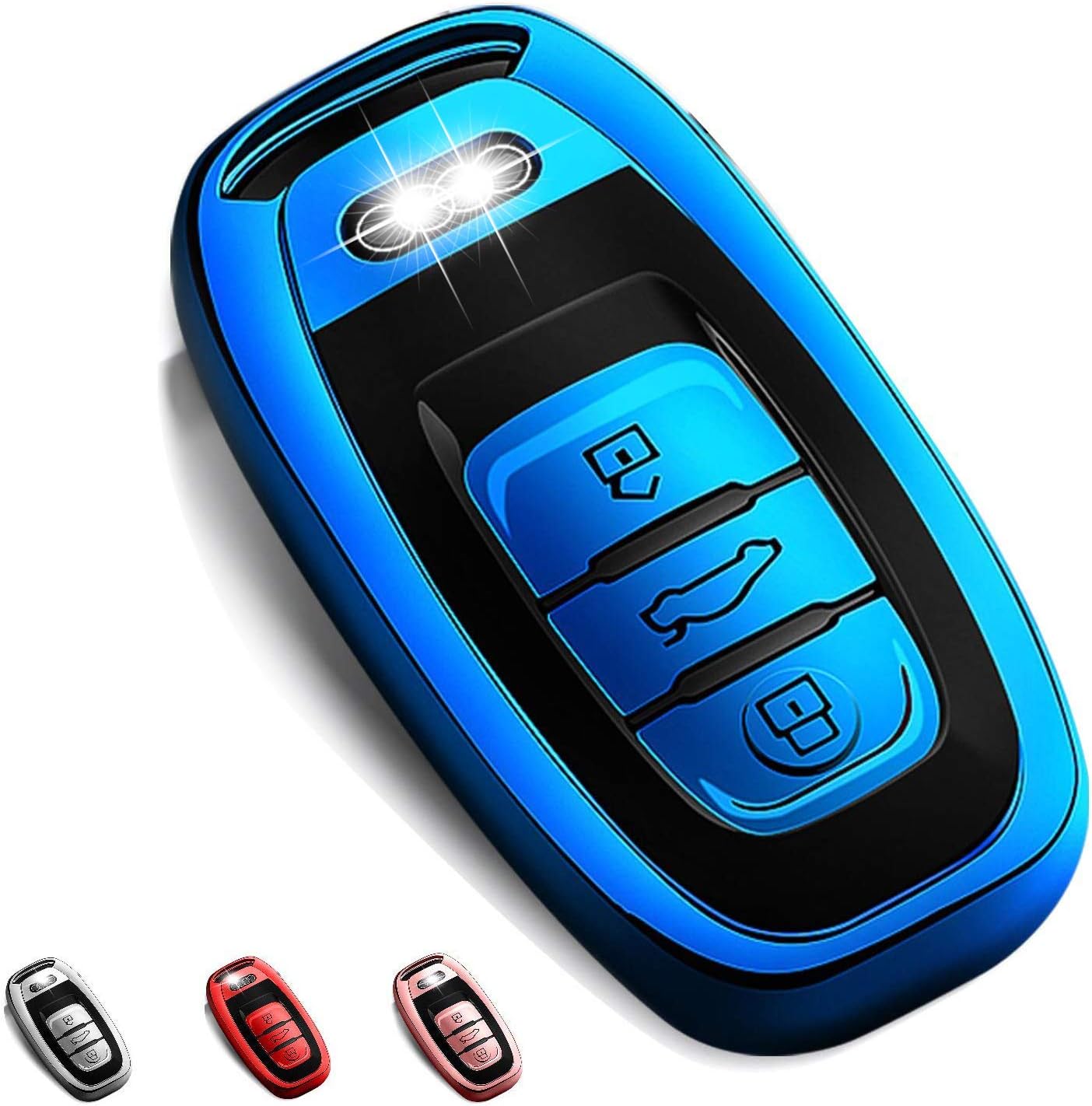 Autophone for Audi Key Fob Cover Premium Soft TPU 360 Degree Entire Protection Key Shell Key Case Compatible with Audi A1 A3 A4 A5 A6 A7 A8 Q3 Q5 Q7 S3 S4 S5 S6 S7 S8 SQ5 RS5 RS7 Smart Key-Blue