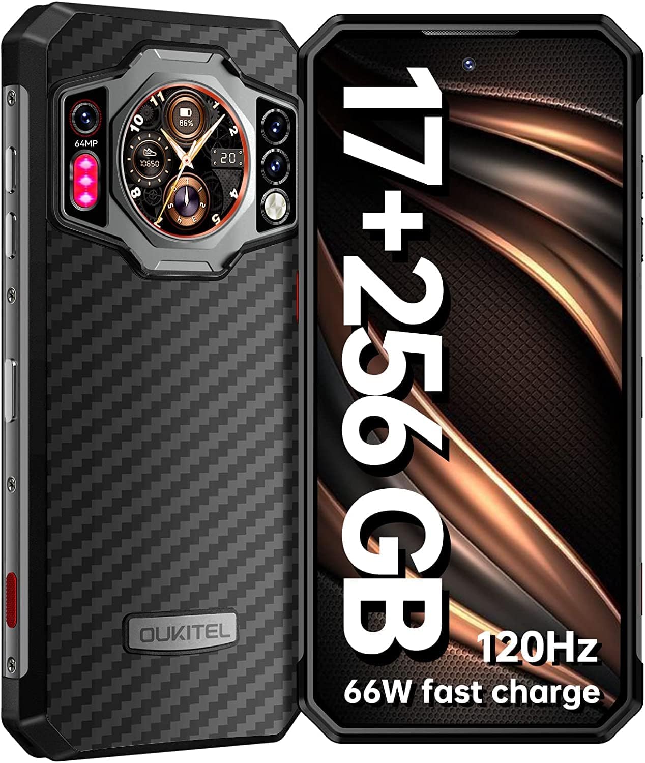 OUKITEL WP21 Rugged Smartphone 2023,17GB+256GB/TF-1TB 66W Fast Charging Helio G99 9800mAh Rugged Phone,6.78”FHD+/120Hz 64MP Main Camera+20MP Night Vision Camera Dual Screen SIM Free Unlocked Phone NFC