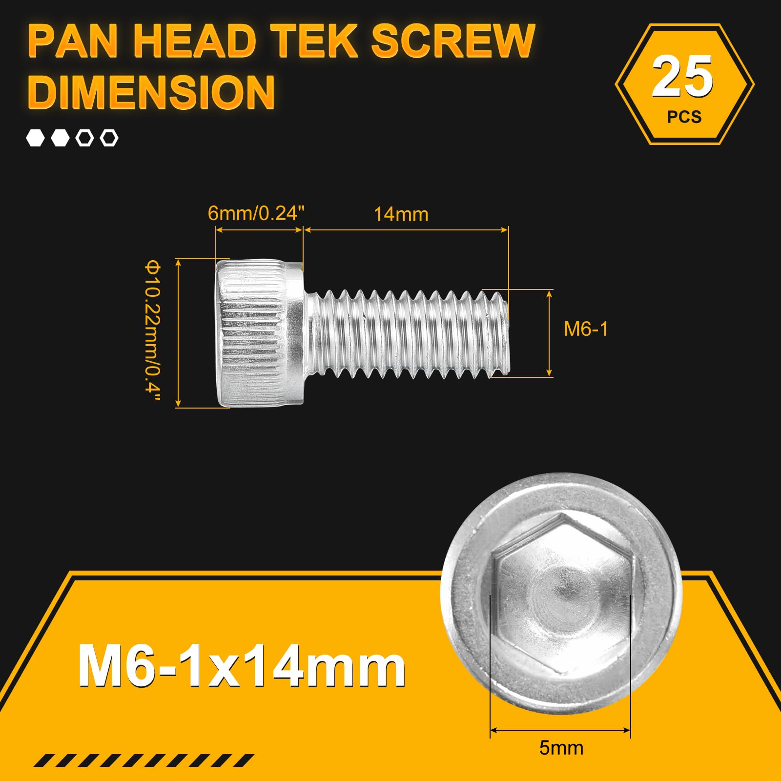 DTGN M6-1x14 Socket Head Cap Screws Bolts, 25Pack, Good for Road Bicycle Mountain Bike, Auto, Motorcycle - Image 2