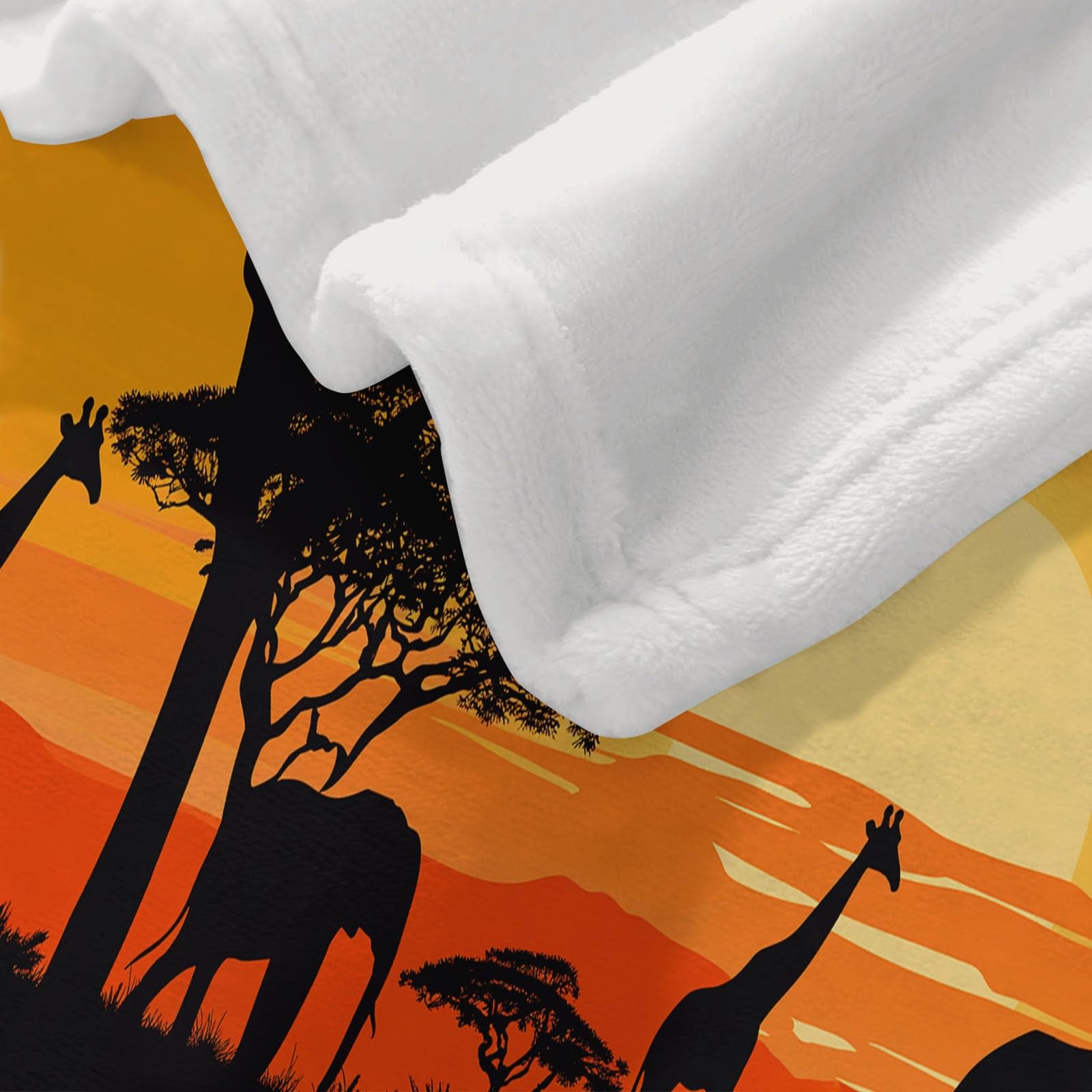 Superweich Warm Orangegelb Decke 150 x 200 cm, Afrika Savanne Tiere Leicht Gemütlich Flanell Überwurf Decke für Bett Couch Sofa Büro Dekoration - Damen und Herren