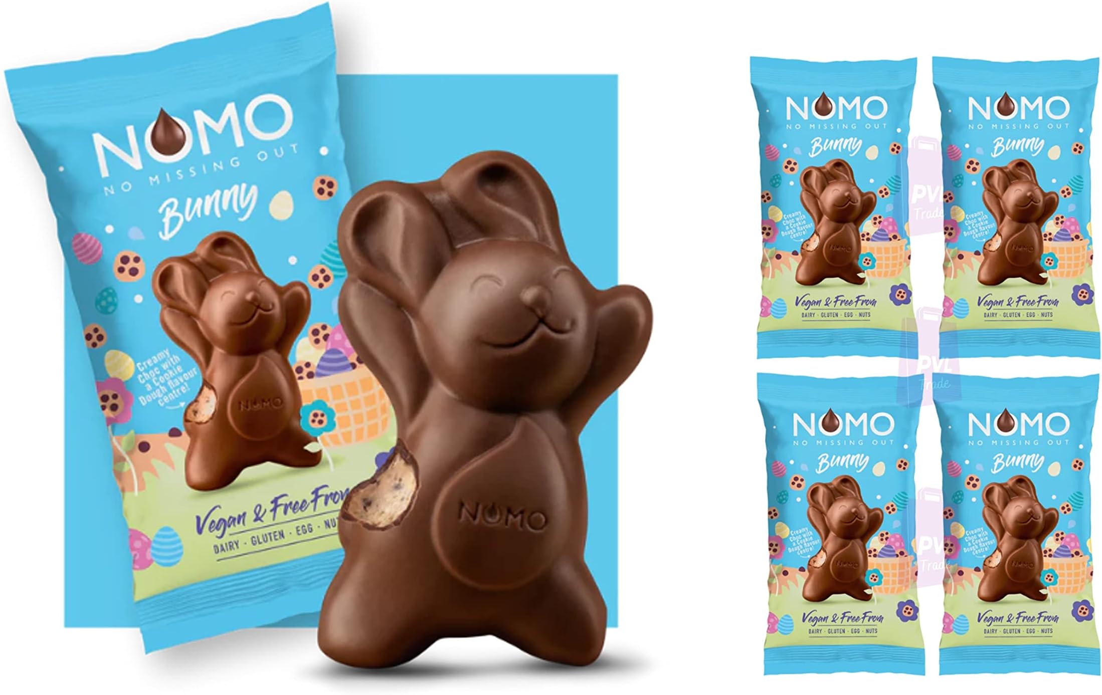 Vegan Chocolate Easter Bunny by NOMO - Dairy Free - Gluten Free - Egg Free - Nuts Free - Pack of 4