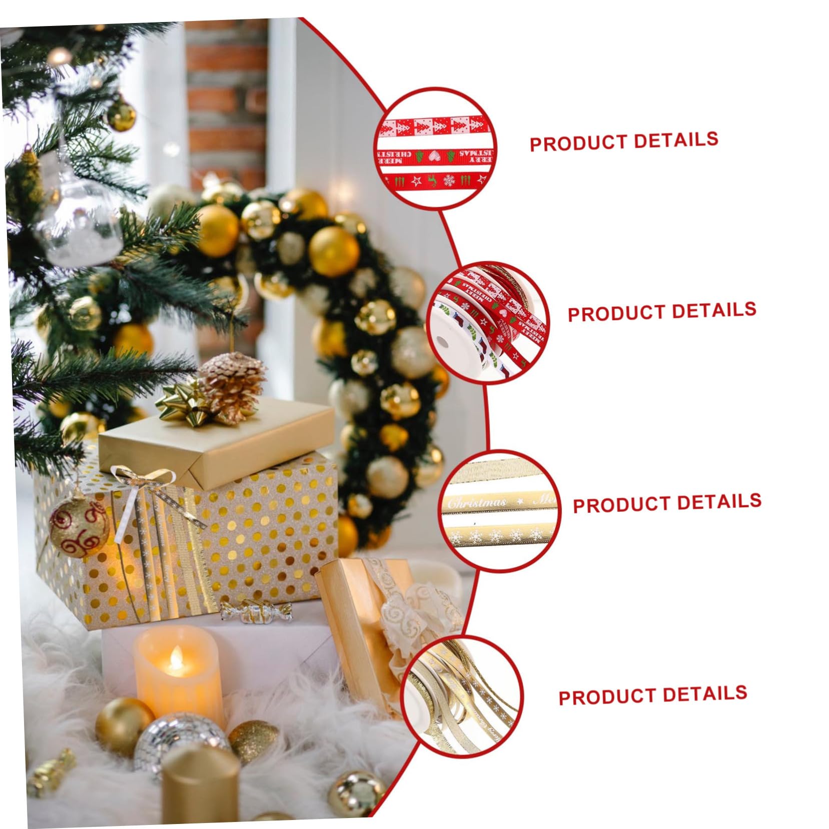 DOITOOL 12 Sätze Weihnachtsgeschenkbänder aus Langlebigem Polyester Bedruckte Geschenkverpackungsbänder in Rot und Gold Vielseitige Weihnachtsdeko für Baum Kranz und DIY Bastelprojekte