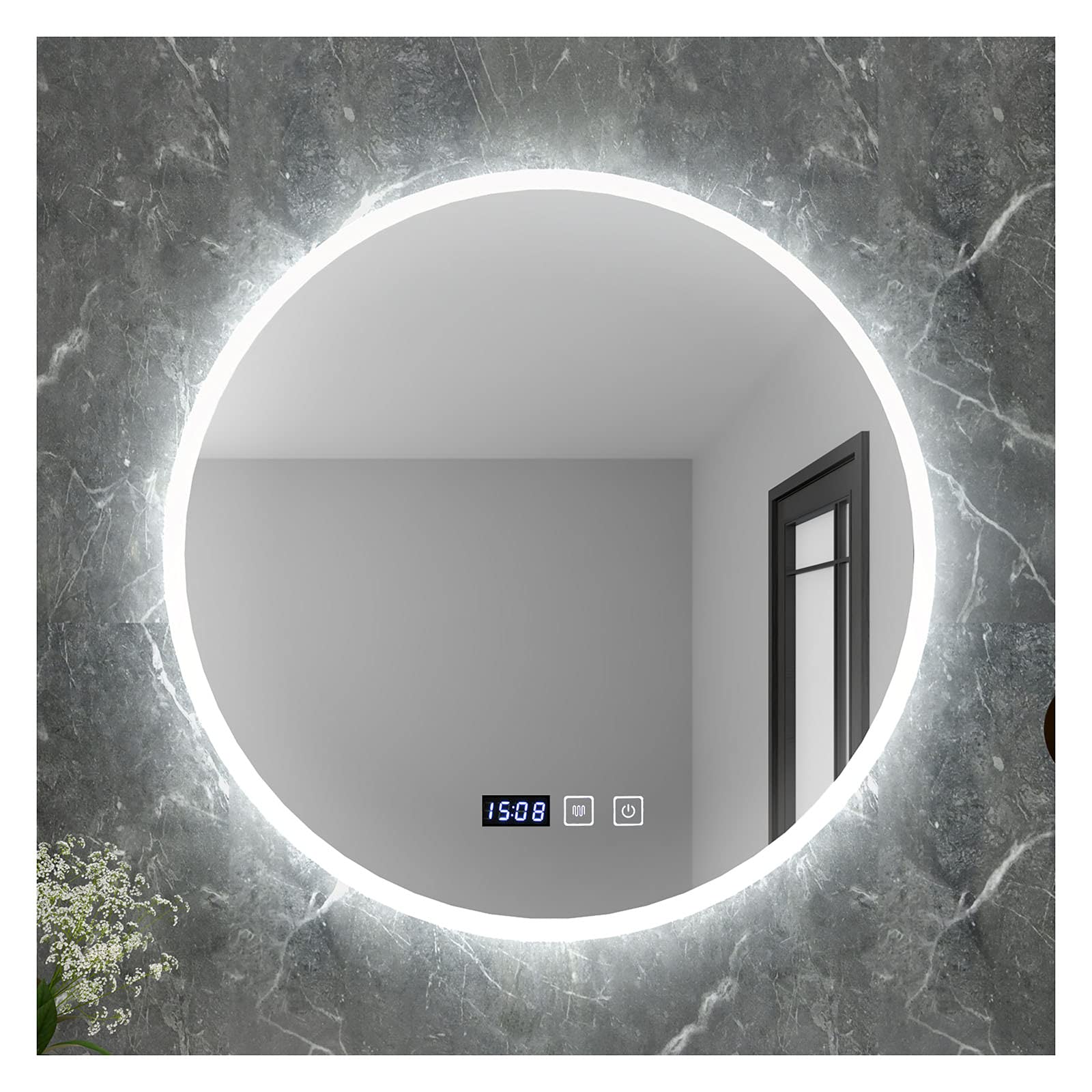 Lustra łazienkowe 50x50/60x60cm z oświetleniem LED Podświetlane, podświetlane lustro montowane na ścianie, lusterko dotykowe do makijażu, możliwość przyciemniania podgrzewanego odmgławiacza