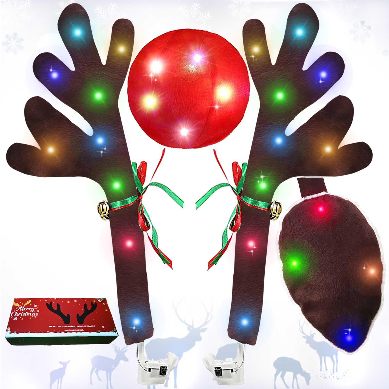 Reindeer Antlers for Cars, LED Christmas Car Decorations Kit
