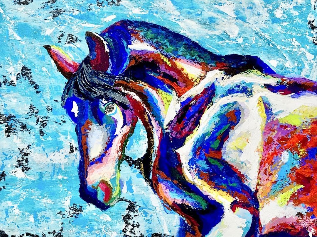 Amazon.co.jp: 原画 馬 一点物 絵 絵画 動物画 肉筆画 アクリル画 現代 