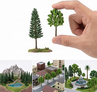 29 Pcs Mixed Model Trees 0.98-3.93 Inch (2.5-10.5 cm) Miniature Trees Diorama Supplies Little Fake Tree Train Scenery Architecture for DIY Crafts, Building Model, Scenery Landscape (Natural Green)