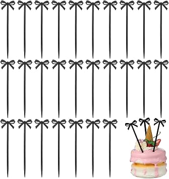 60Pcs Bow Cocktail Picks, Black Bow Cupcake Toppers, Black Bows Toothpicks Decor for Party Food Sticks Cocktail Appetizer Fruit Bow Design Dessert Picks
