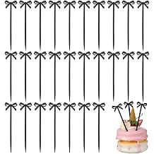60Pcs Bow Cocktail Picks, Black Bow Cupcake Toppers, Black Bows Toothpicks Decor for Party Food Sticks Cocktail Appetizer Fruit Bow Design Dessert Picks