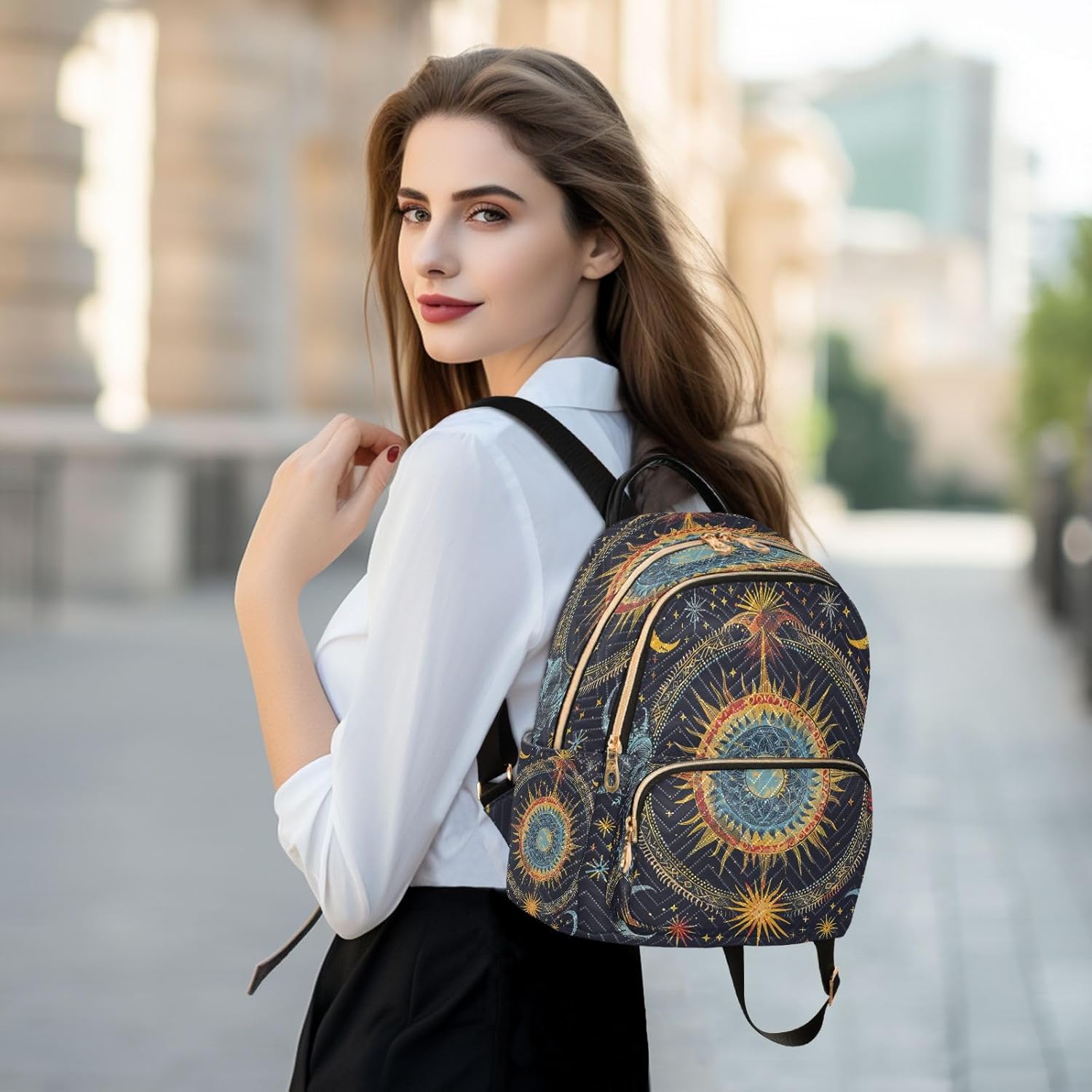 Mandala Ethnicmoon Stars Alchemy Backpack Purse Ladies Rucksack Travel Shoulder Bag Casual Daily Backpack - Image 6