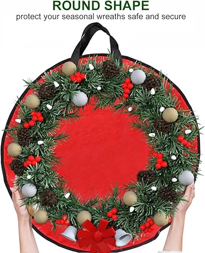 Miniatura 3 de ProPik Bolsa de almacenamiento para corona de Navidad de 24 pulgadas, contenedor de guirnalda con material resistente a desgarros, con asas