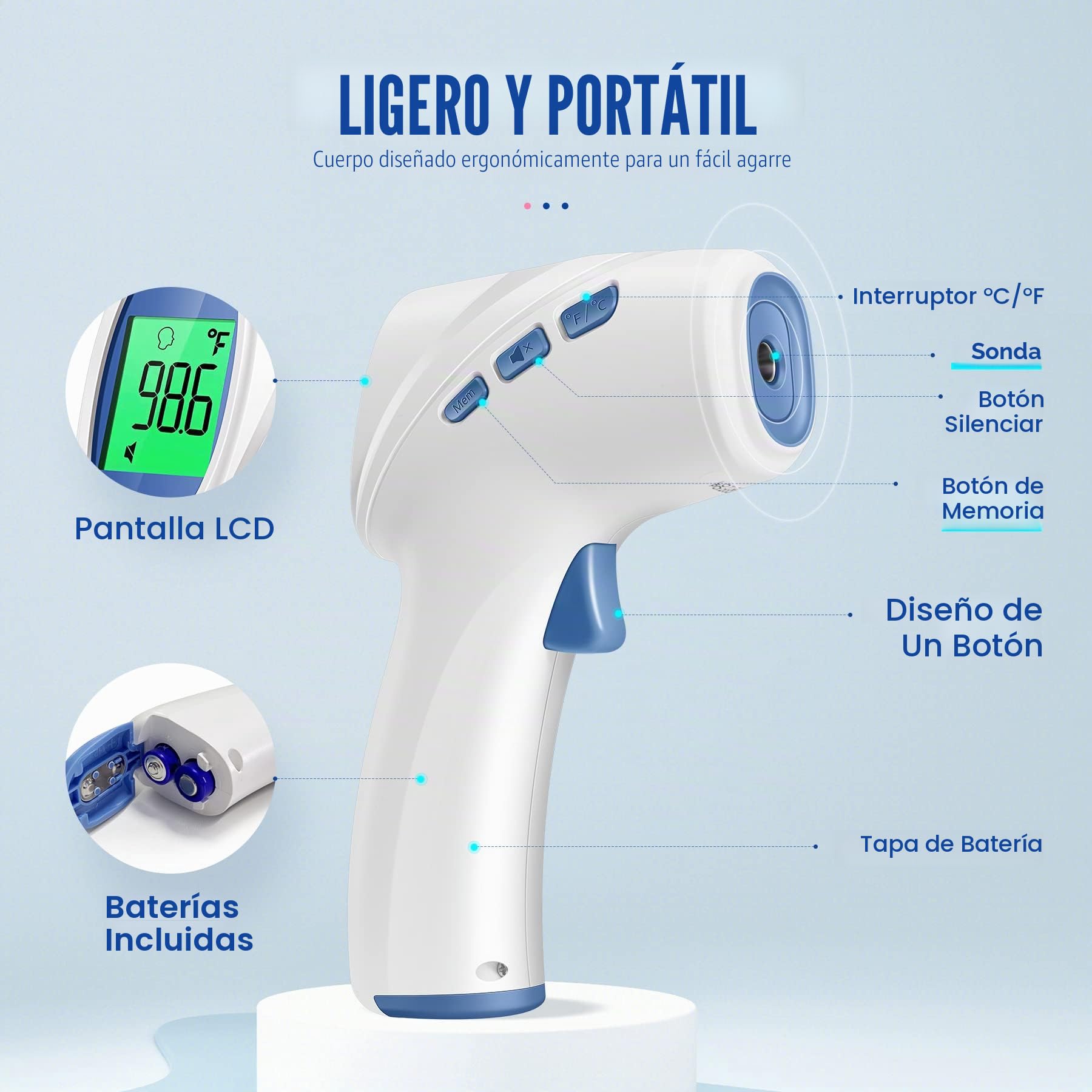 Termómetro de frente para adultos y niños, termómetro digital para bebés con alarma de fiebre, resultados rápidos y precisos, esenciales para el hogar y enfermeras