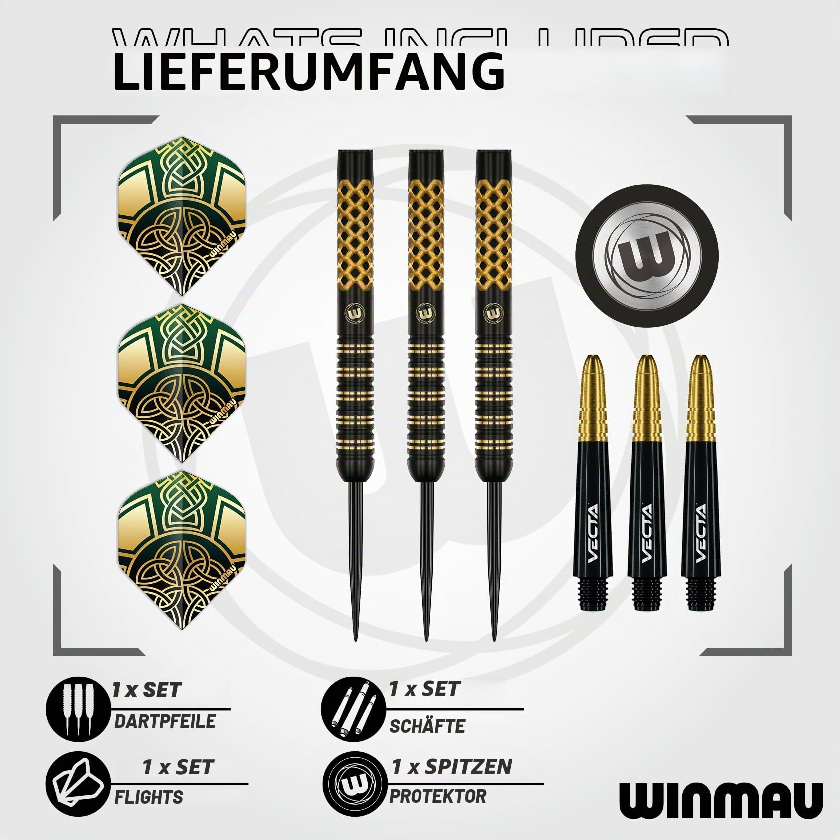 WINMAU Professioneller Spieler - Brendon Dolan Signature Series - 90% Profi Wolfram Dartpfeile - Metallspitze Darts Set mit Dart Flüge und Dart Wellen - Verfügbare Gewichte 23g & 25g