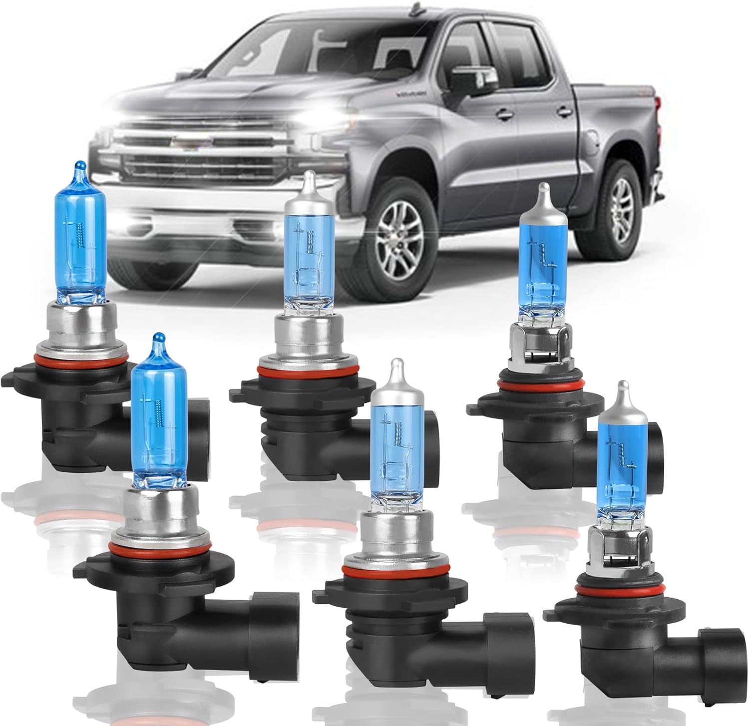 Fit for 2003 2004 2005 2006 Chevy Silverado 1500 2500 3500 High Performance Halogen Headlight Bulbs,9005 High Beam + 9006 Low Beam + 9145 Fog Light Replacement Bulb Kit,Pack of 6
