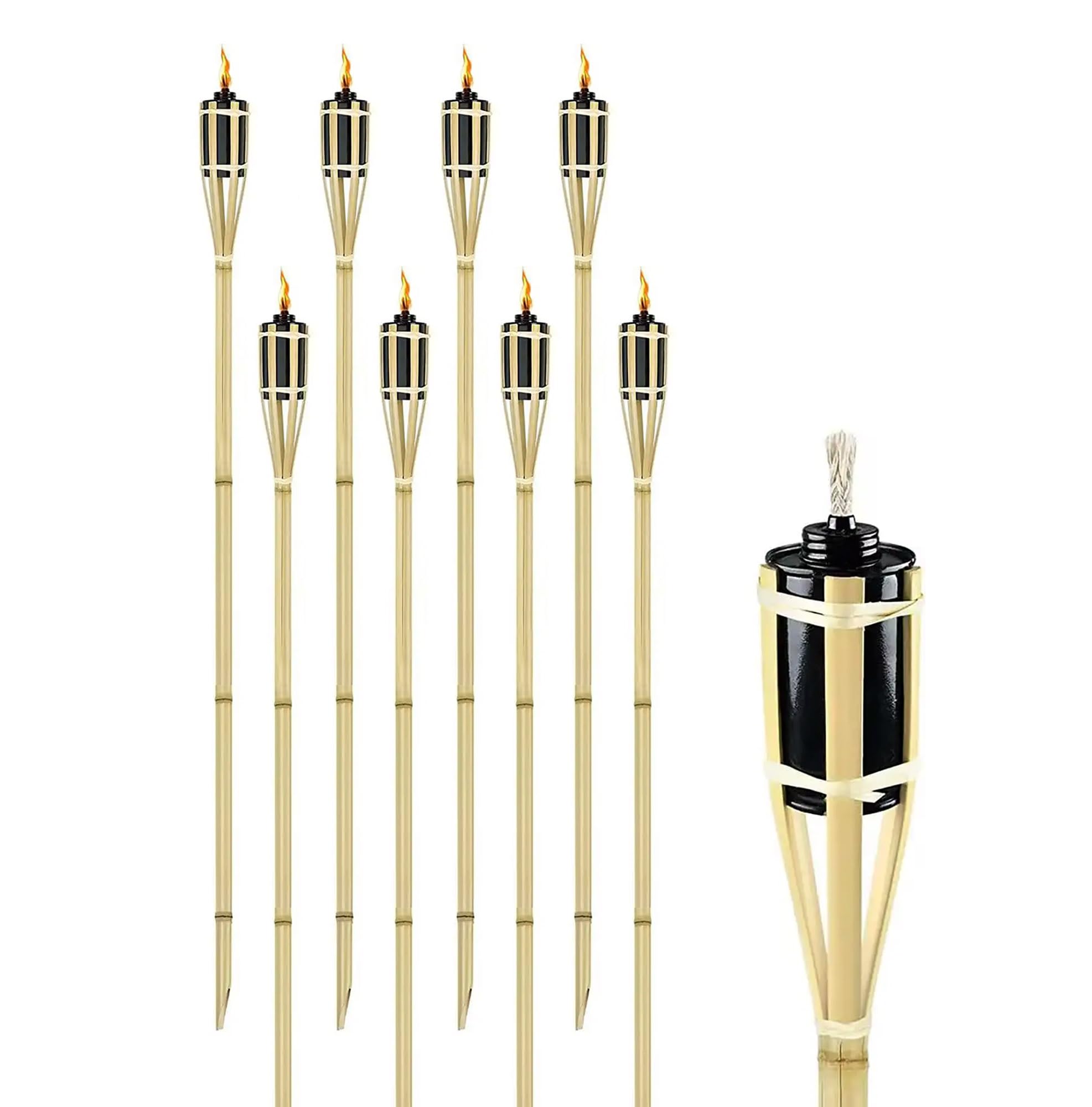 IlGruppone Set 8/12 Pezzi Torcia Grande da Giardino in bambù XXL Olio Contenitore in Metallo 90/120/150 Cm Lampada Candela con Stoppino Fiaccola Torcie Esterno Feste Eventi - 8 Pezzi 150 Cm