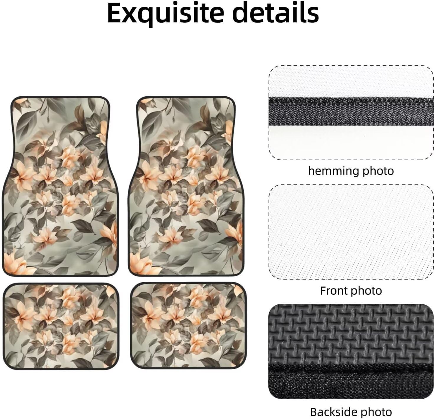 Abstract Flowers Car Floor Mats & Cargo Liner Orange Floral and Dark Green Leaf All Weather Floor Mats Full Set Floor Carpets Auto Accessories
