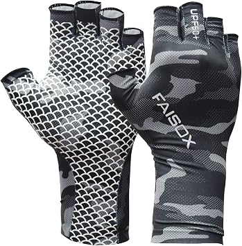 Fly Fishing Gloves Men Sun Sleeves Fingerless UPF Camo Quick-Drying UV Sun Protection for Kayak Rowing Adults Women