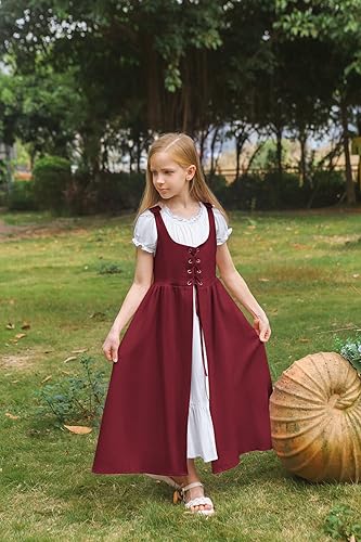 Miniatura 4 de Vestido renacentista para niñas, disfraz de princesa medieval, conjunto de dos piezas, 6-14 años