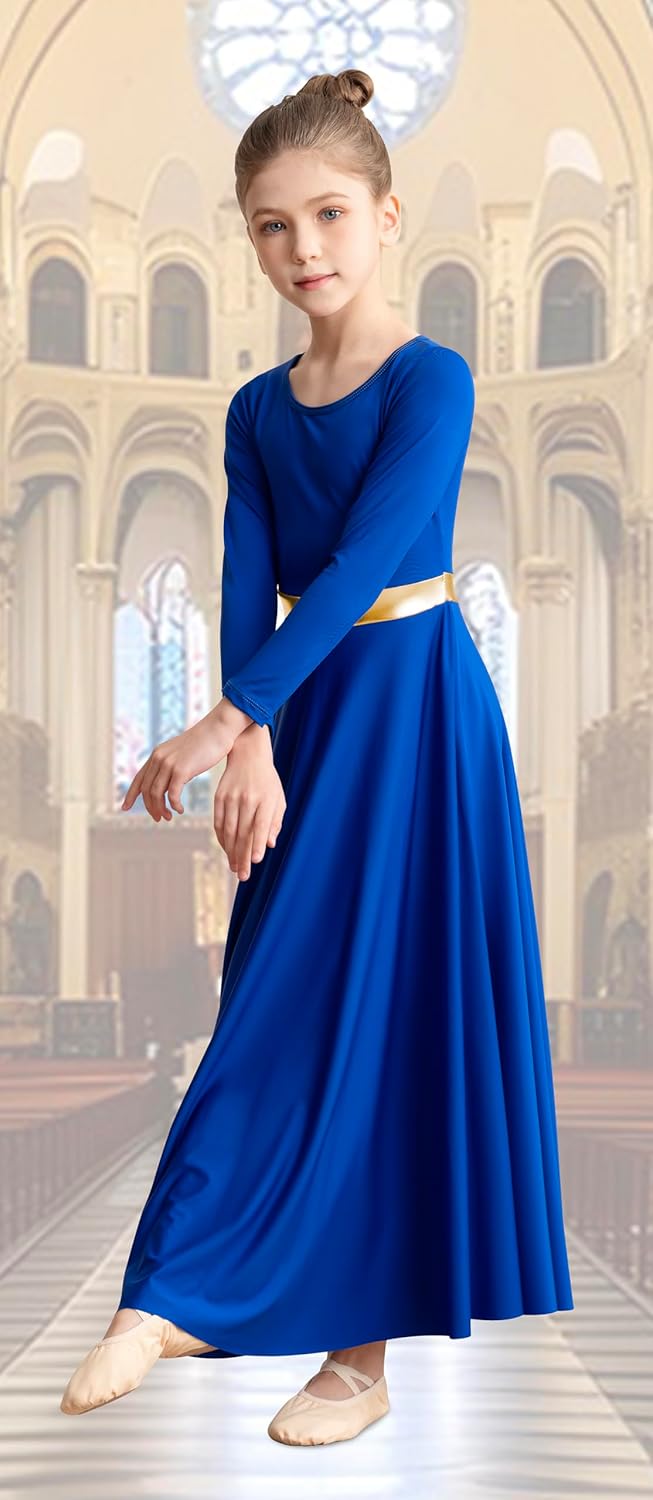 Girls Praise Dance Dress Long Sleeve Liturgical Metallic Church Robe - Image 3