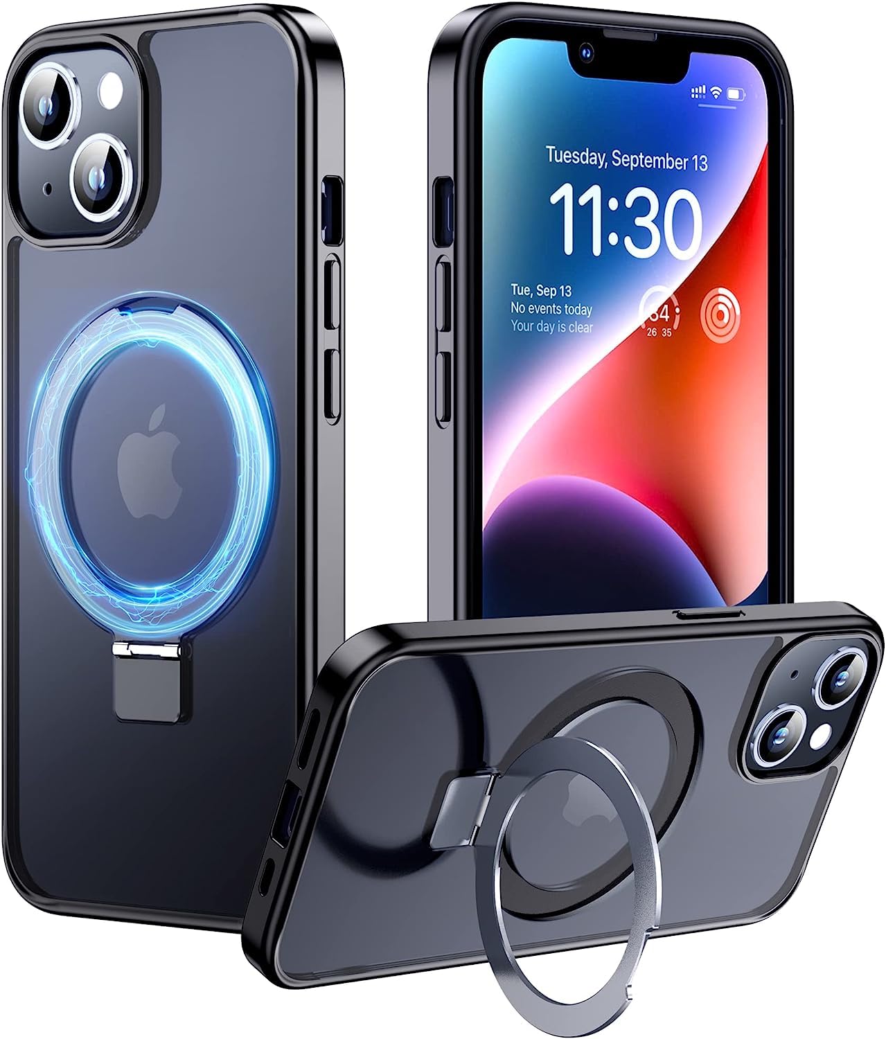 xiwxi6-in-1 for iPhone 14 Case with Magnetic Invisible Stand [Compatible with MagSafe][2Pcs Glass Screen Protector] Shockproof Slim Translucent Matte Case Cover 6.1”