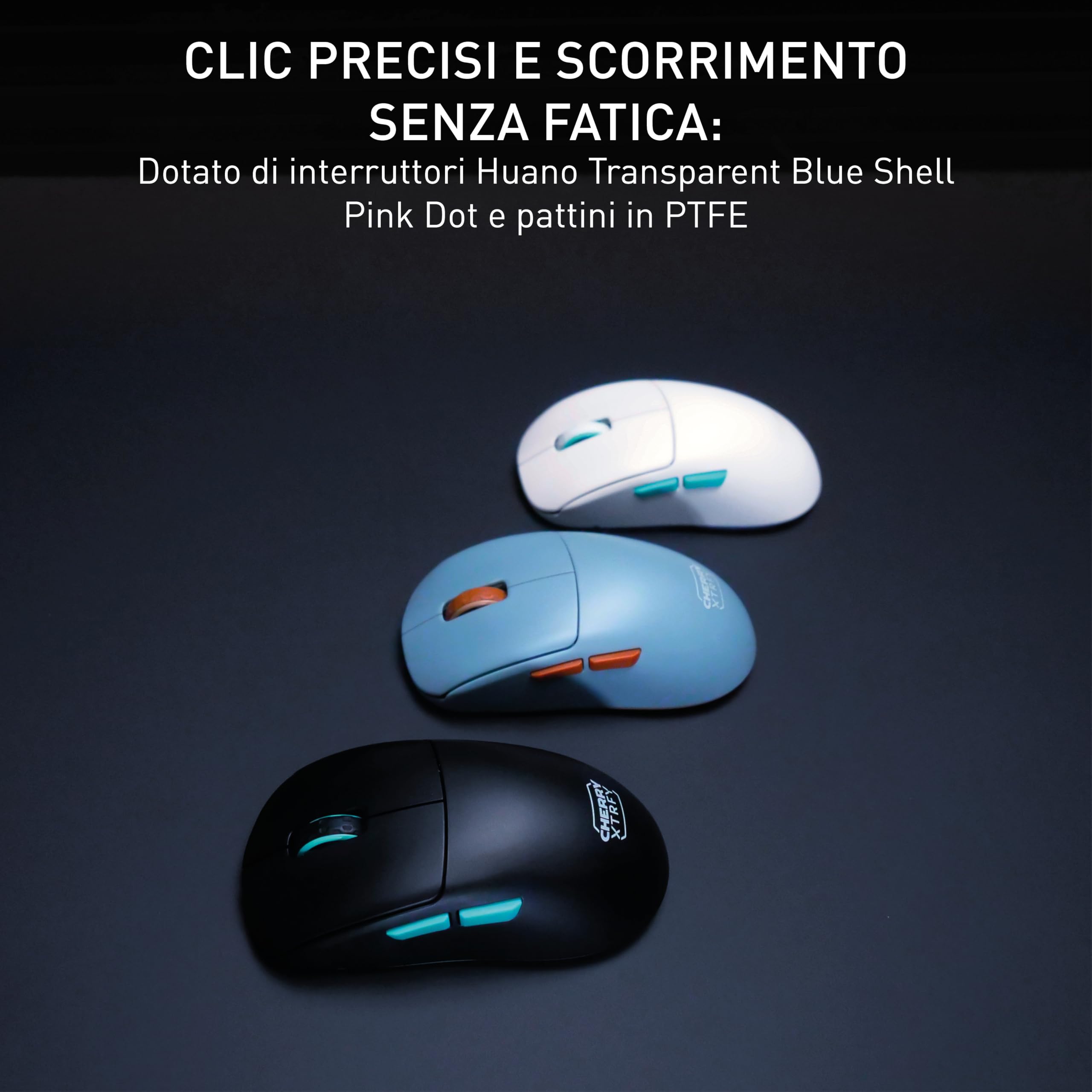 CHERRY XTRFY M68 Wireless, Mouse Gaming Senza Fili Ultra-Leggero, 2,4 GHz RF, Ottimizzato per eSport, Forma Simmetrica con Parte Frontale Ultra-Bassa, Bianco