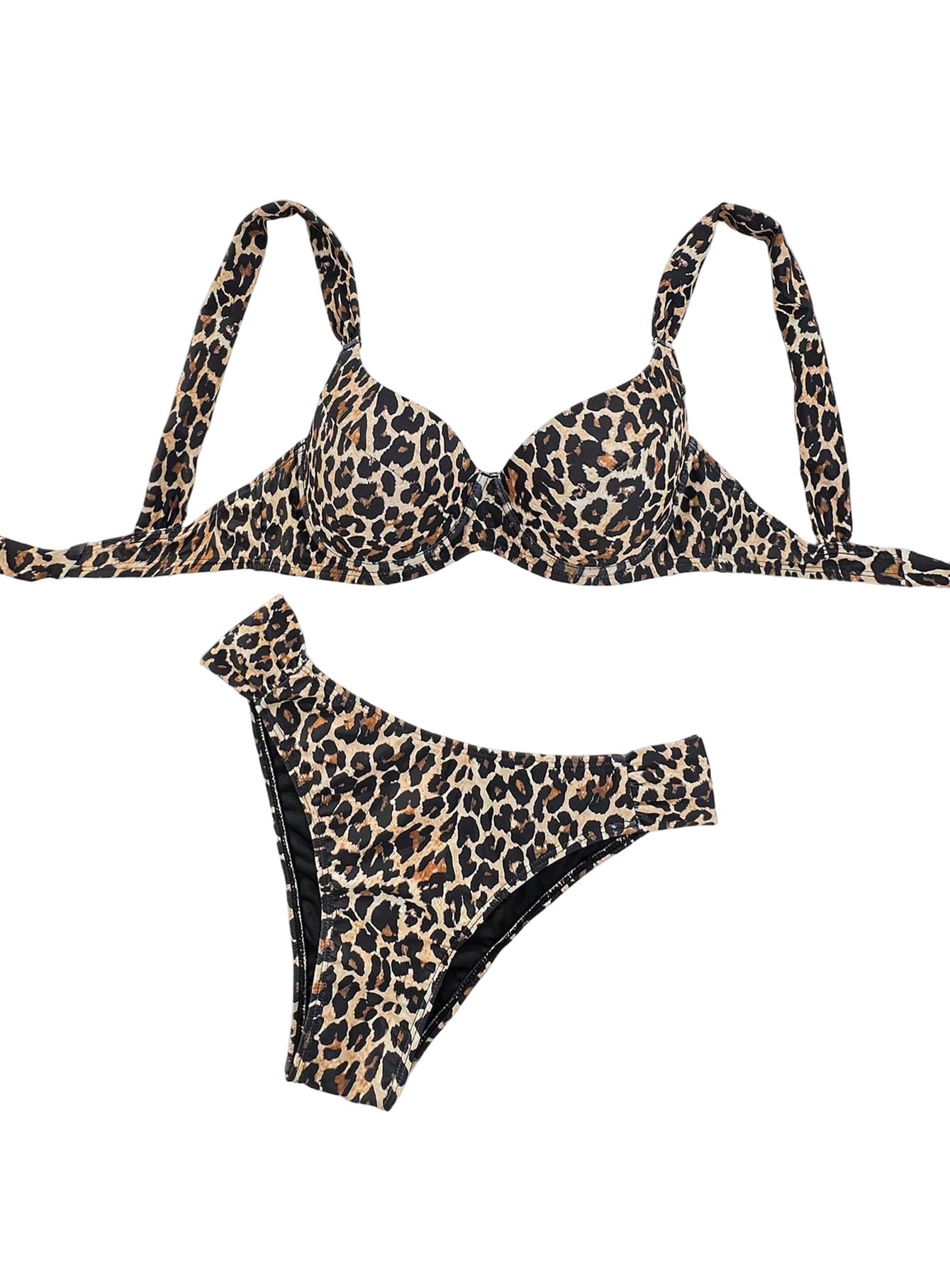 SweatyRocks Leo, bikini da donna, con push up, motivo leopardato, costume da bagno sexy, perizoma