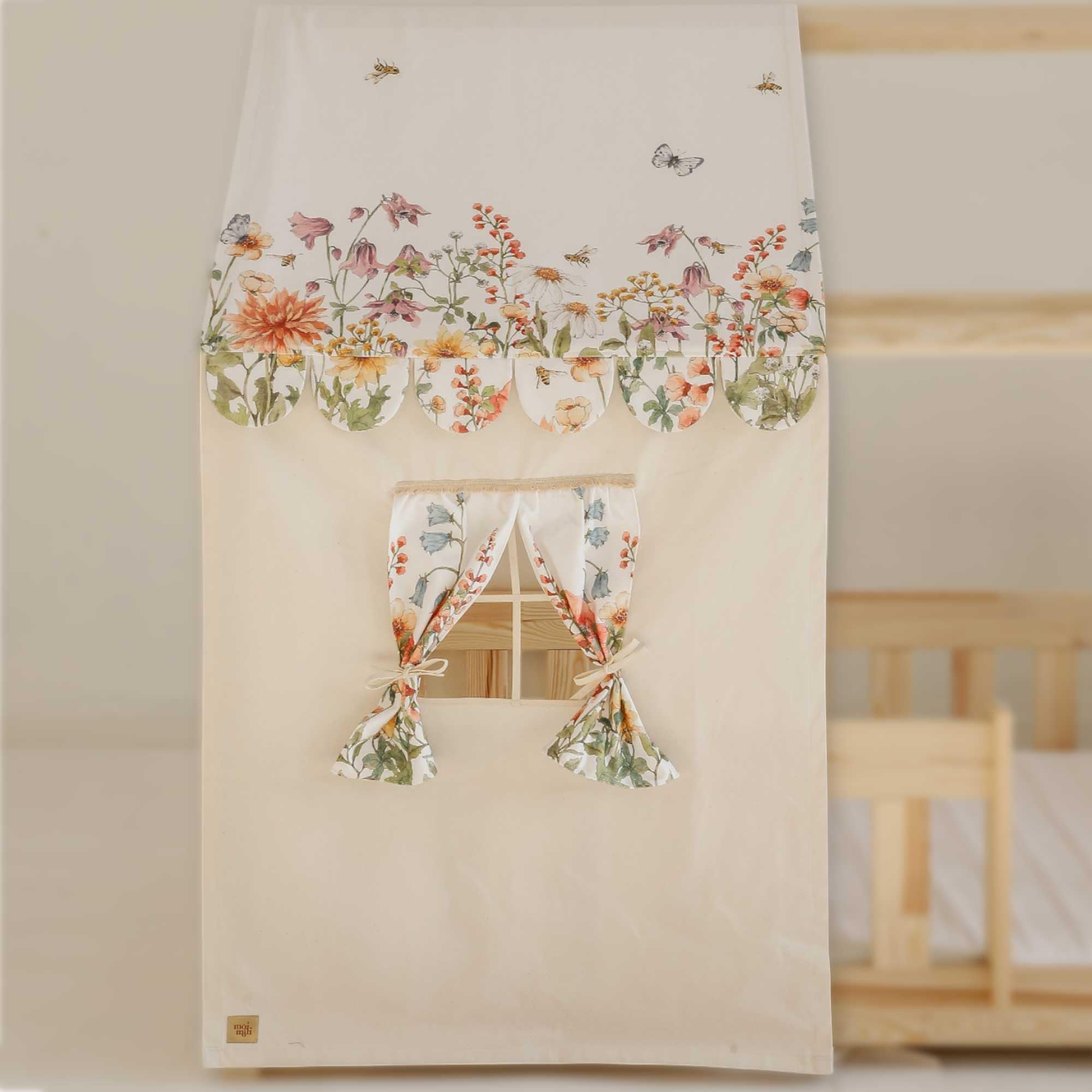 Moi Mili Dosel de cama con aspecto de casa, cortina de flores silvestres, 350 x 100 cm, dosel en forma de casa con ventana para cama infantil, decoración de cama, dosel de la casa, habitación infantil