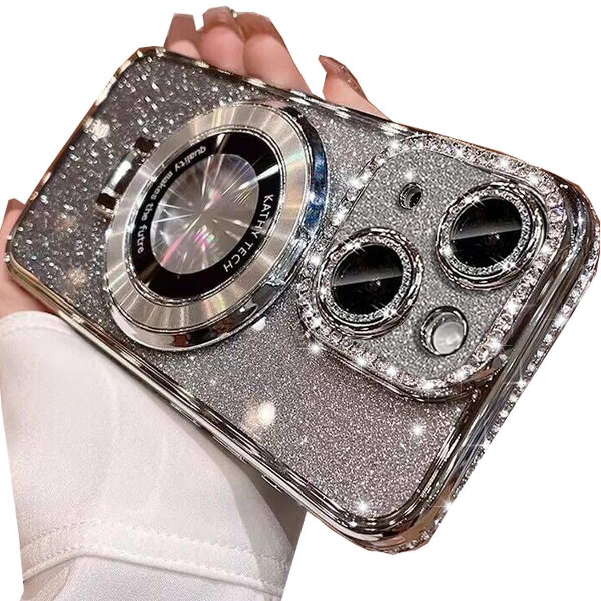 Changjia Magnetic Kickstand Glitter Case for iPhone 14,[Compatible with Magsafe] Luxury Bling Sparkly Diamond Rhinestone with Camera Lens Protector