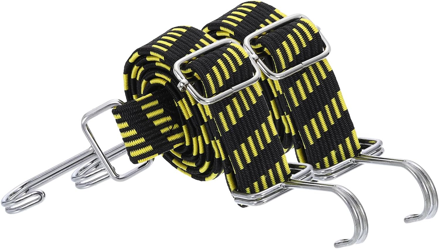 uxcell 2Pcs Adjustable Bungee Cords with Hooks, 39 Inch Flat Heavy Duty Elasticity Straps Rubber Bungee Cords with Buckle for Outdoor, Camping, Tarp, Bike Rack, Luggage, Black