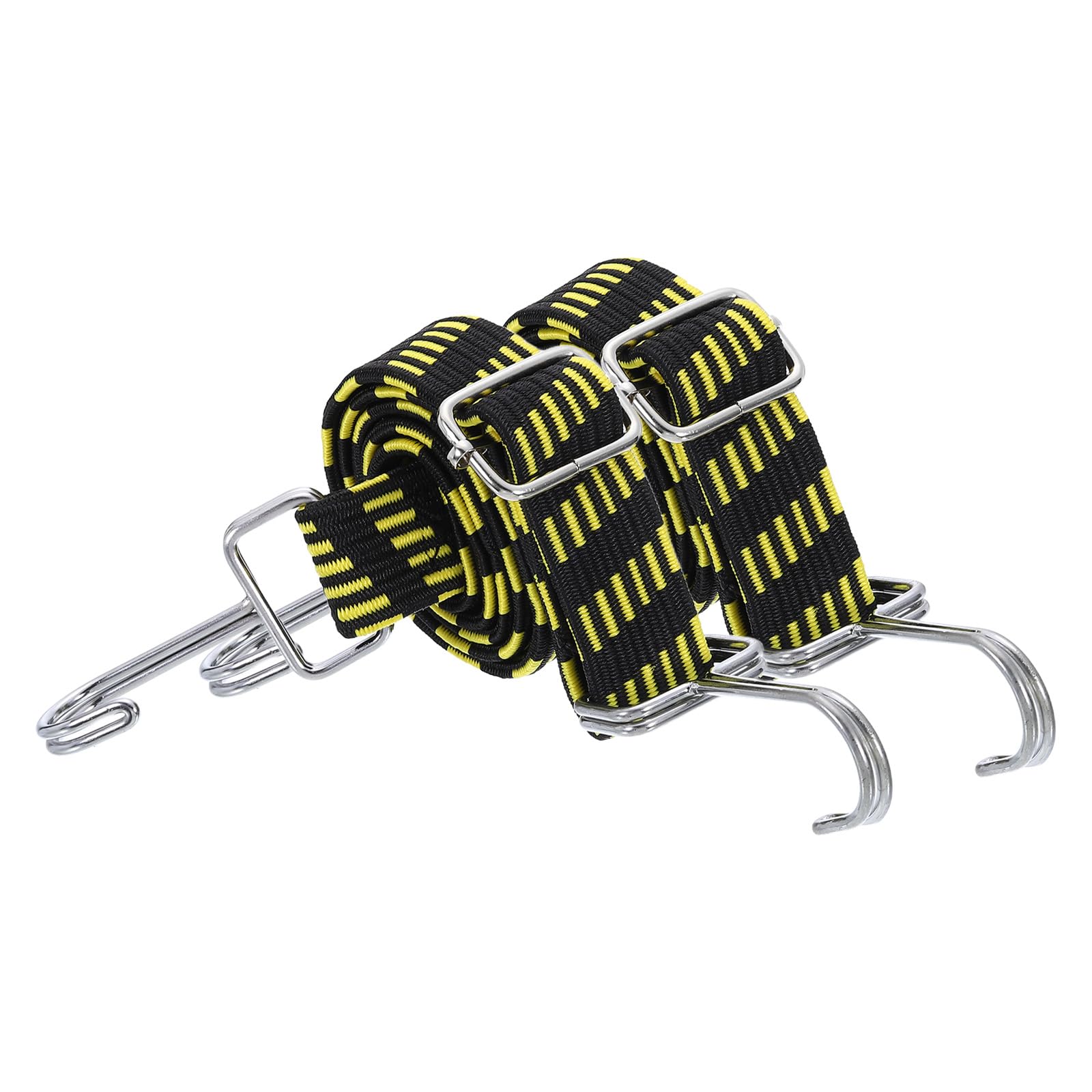 uxcell 2Pcs Adjustable Bungee Cords with Hooks, 39 Inch Flat Heavy Duty Elasticity Straps Rubber Bungee Cords with Buckle for Outdoor, Camping, Tarp, Bike Rack, Luggage, Black Yellow