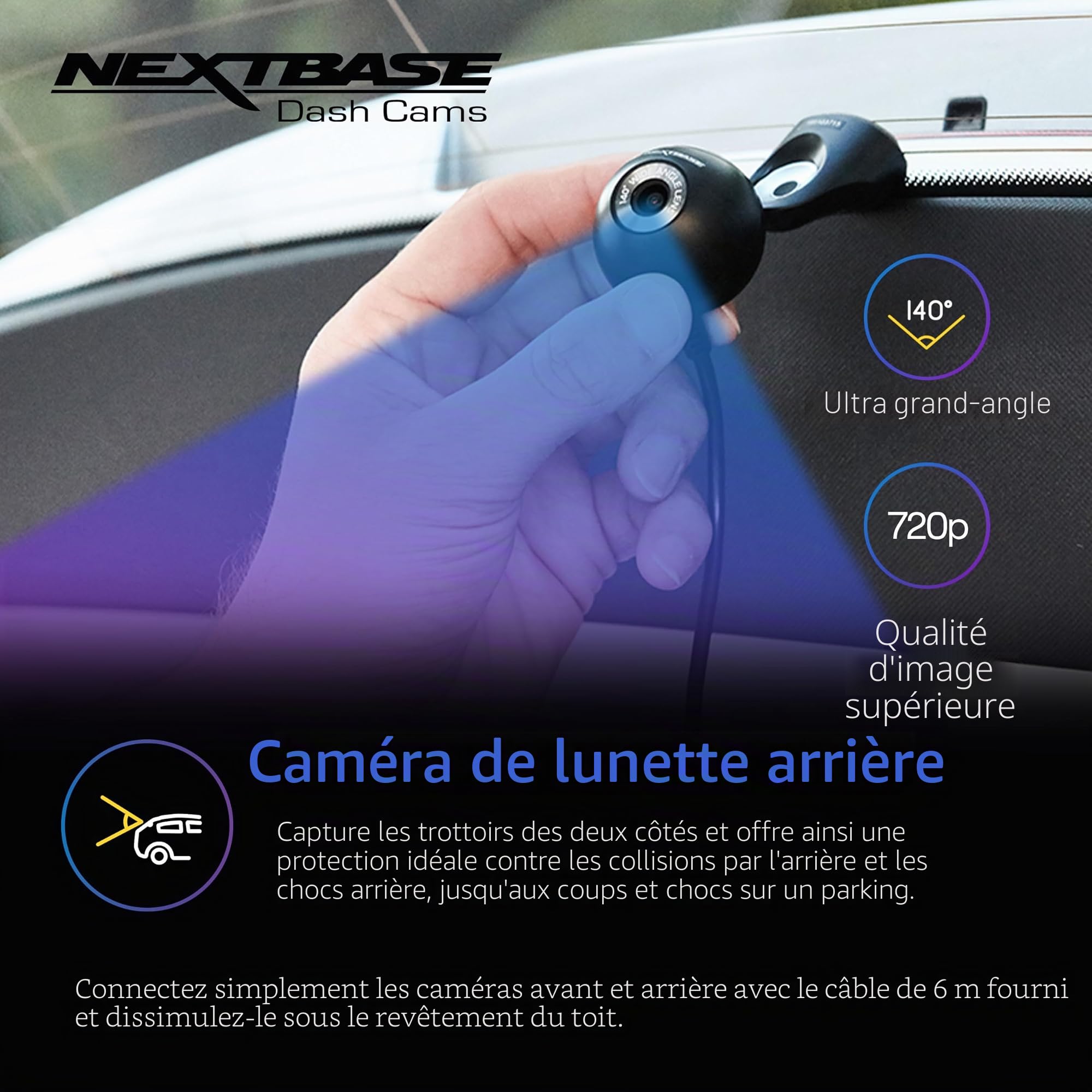 Nextbase Caméra embarquée 222XR avant et arrière avec caméra de pare-brise arrière et carte SD 32 Go | Full HD 1080p 30 fps avec mode stationnement 24/7 et support Click&Go
