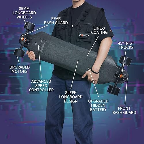 Miniatura 3 de EXWAY X1 Max Electric Skateboard with Remote, 28 Mph Top Speed & 18 Miles Range, 440 LBS Max Load, Stealth Deck Design, IP55 Waterproof, Electric