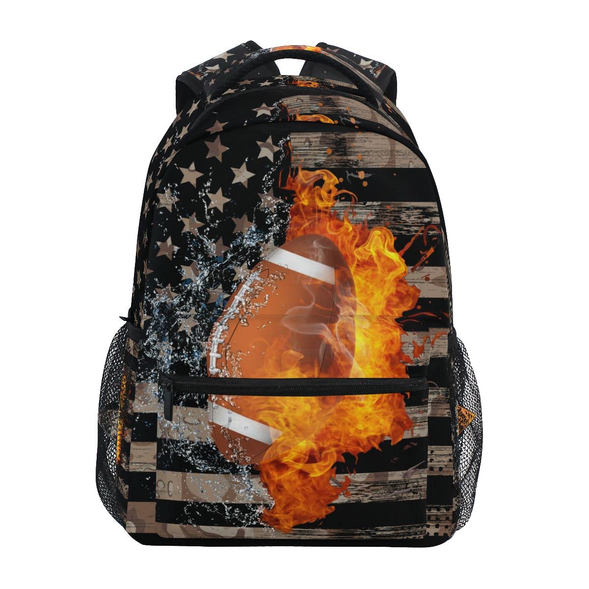 Fisyme Football American Flag Backpack Laptop Bag Daypack Travel Hiking School Backpacks for Men Women Kids Girls Boys