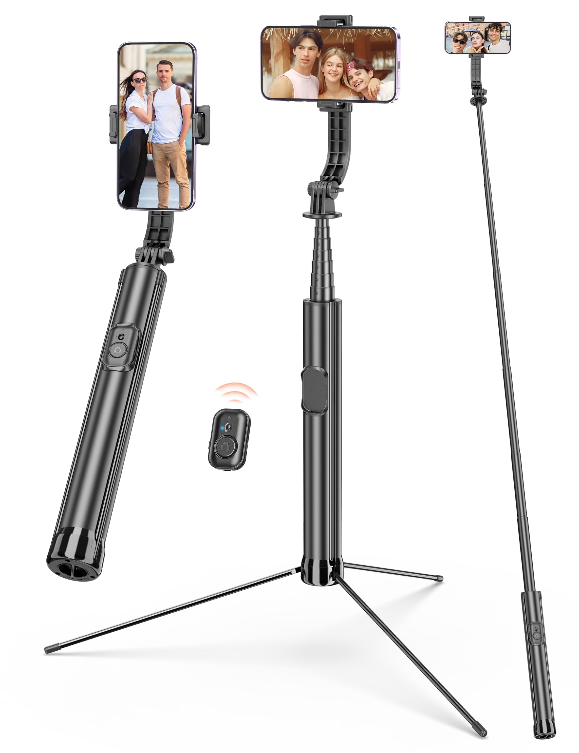 Treppiede Selfie Stick Magnetico 177 Cm – Apertura Automatica, Telecomando Wireless 360°, Vite 1/4, Compatibile Con IPhone E Android