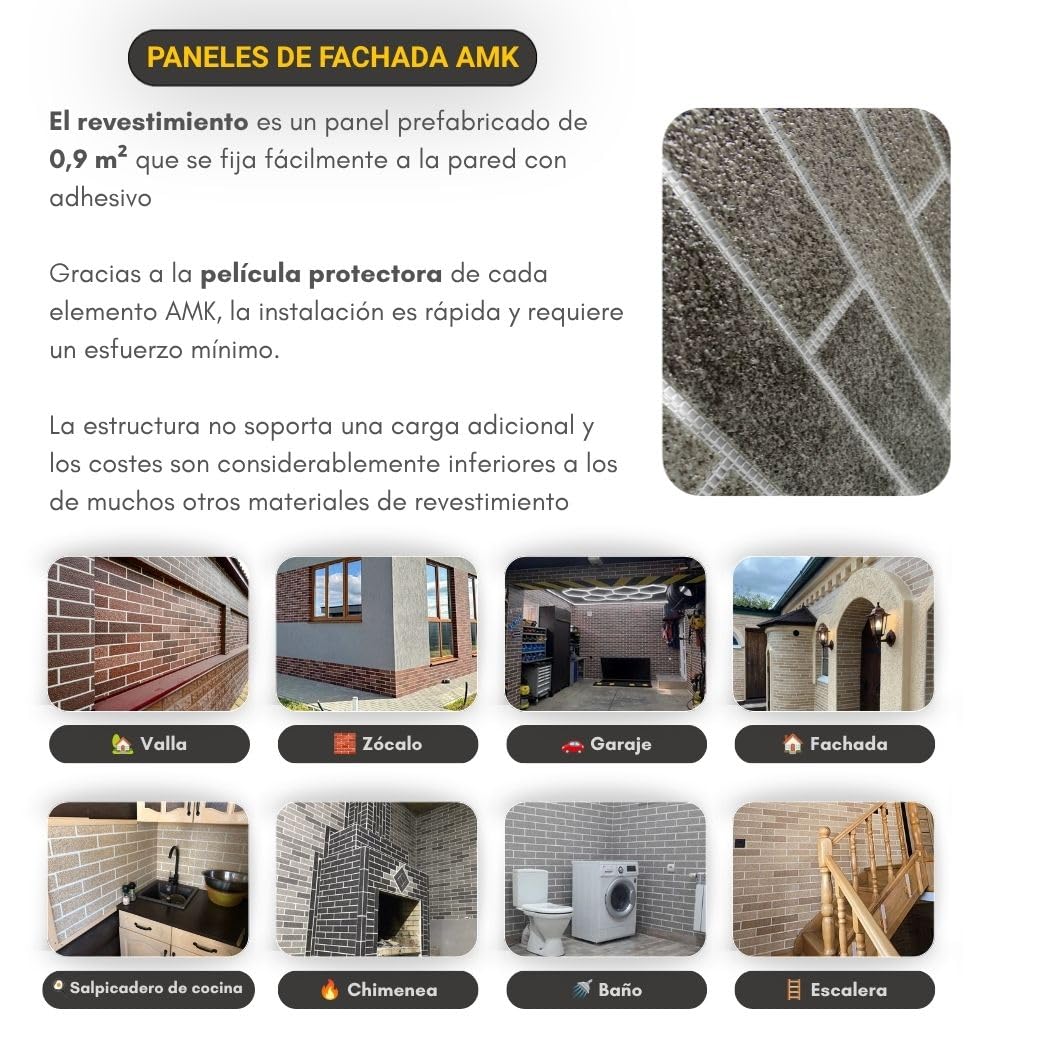 AMK Paneles Decorativos para Pared – Revestimiento de Piedra Artificial (Marmorsplitt) – Imitación Ladrillo – 10 Paneles (9.4 m²) – 410 Mix-Rojo – Para Fachadas e Interiores