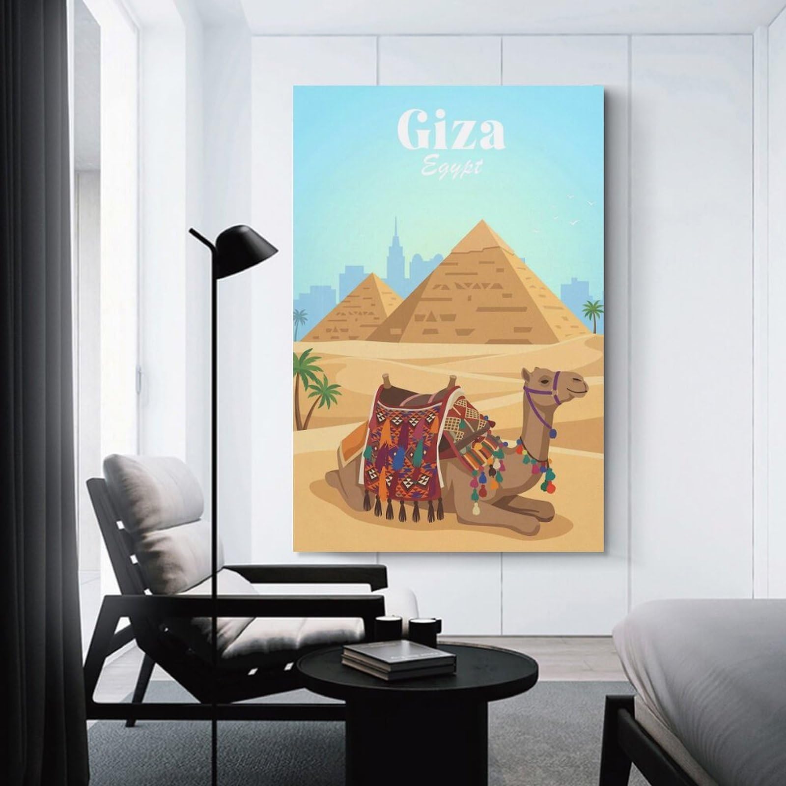 Junmoney Giza Egypt Camel And Pyramids Wall Art Print, 20x30inch(50x75cm), for Living Room, Bedroom, Office Or Hallway, Canvas Wall Art That Fits Changing Layouts