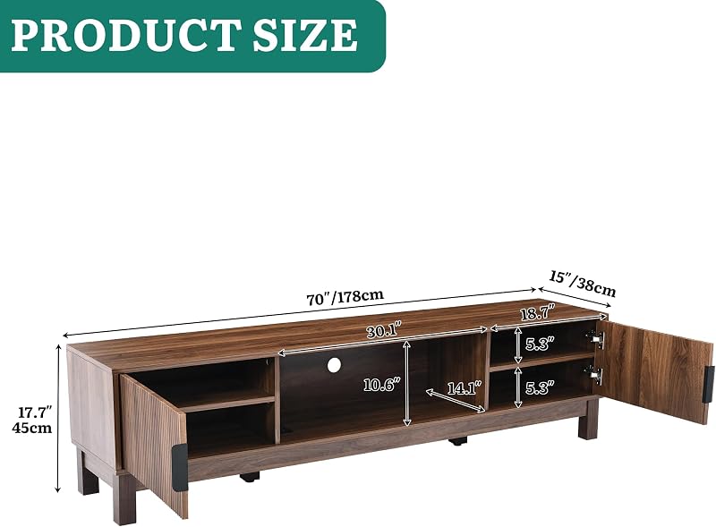 YITAHOME Mid-Century Modern Fluted TV Stand for TVs up to 75/80", Walnut image 2