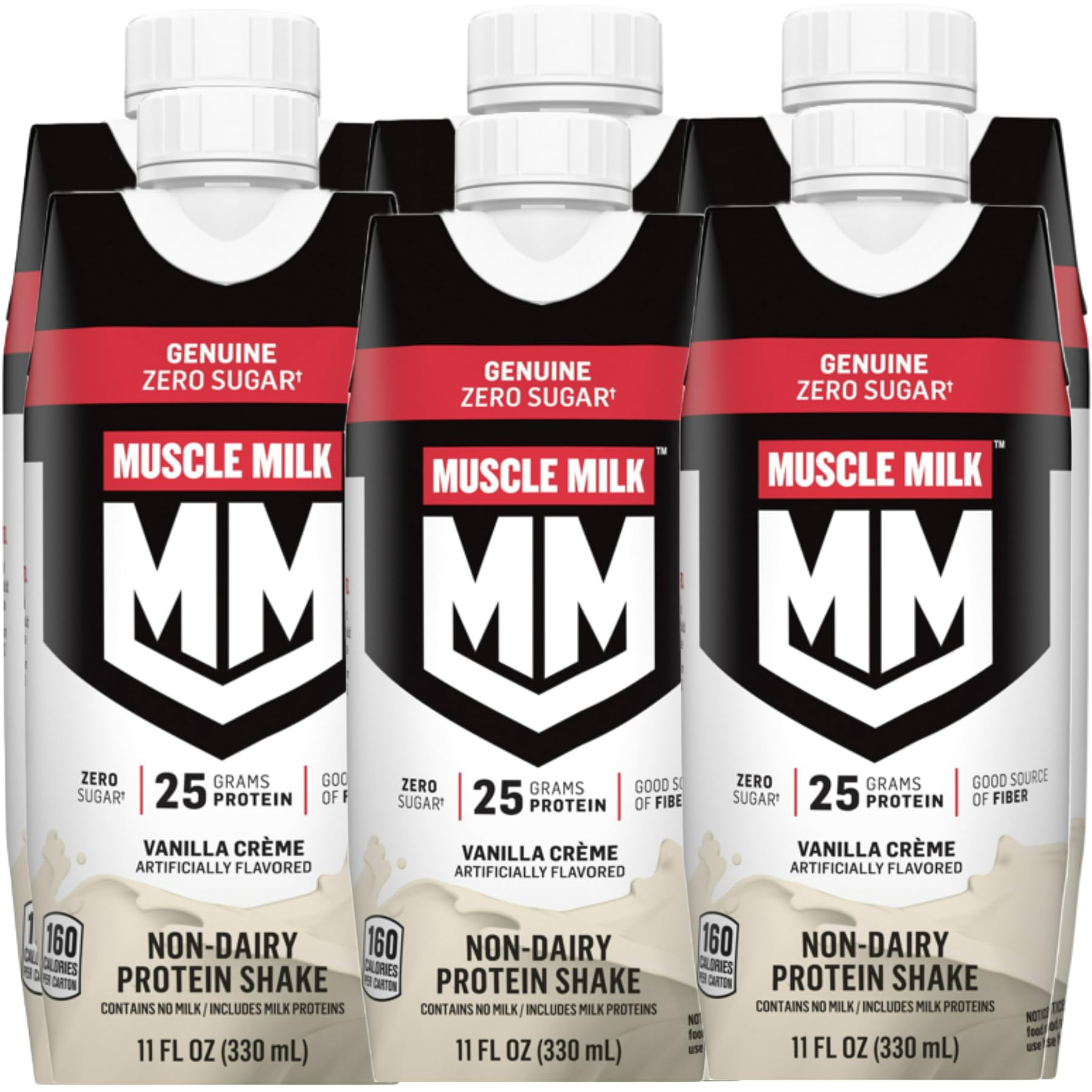 Protein Shake |Muscle Milk Protein Shake | Strawberry, Vanilla & Chocolate Flavor is Gluten Free | Non-dairy | 25g Protein, Zero Sugar, Calcium, Vitamins A, C & D, 5g Fiber, Bundled with BETRULIGHT Fridge Decal - 11 Fl Oz Carton (Pack of 6) (Vanilla)